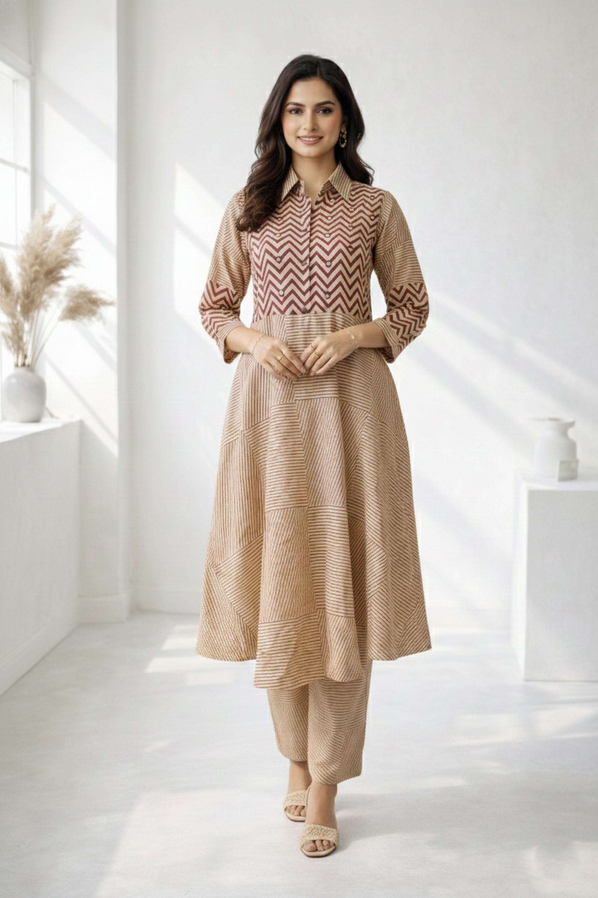 Printed-Collared-Cotton-Women-Kurta-with-Pant