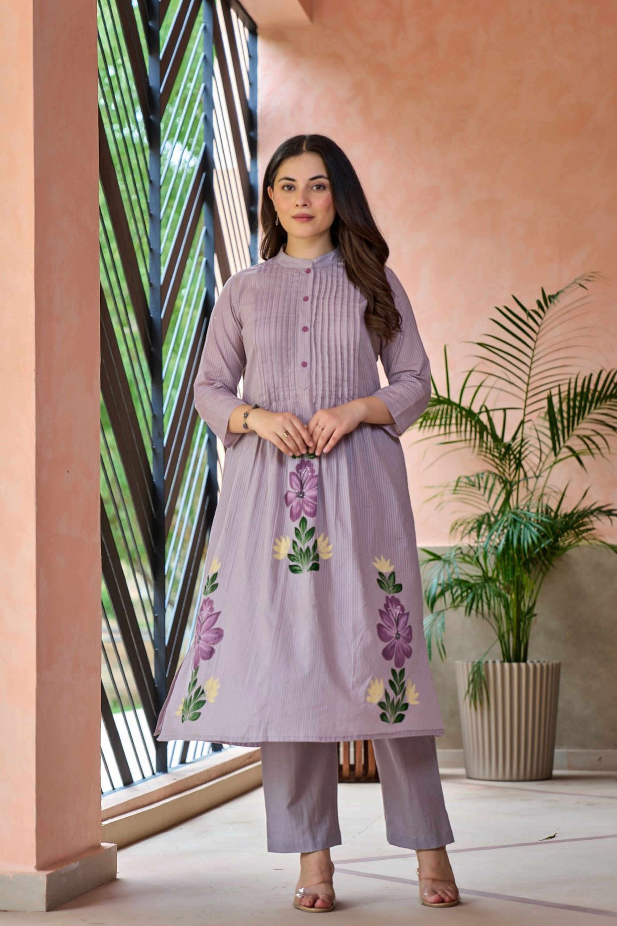 Printed-Collared-Cotton-Women-Kurta-with-Pant