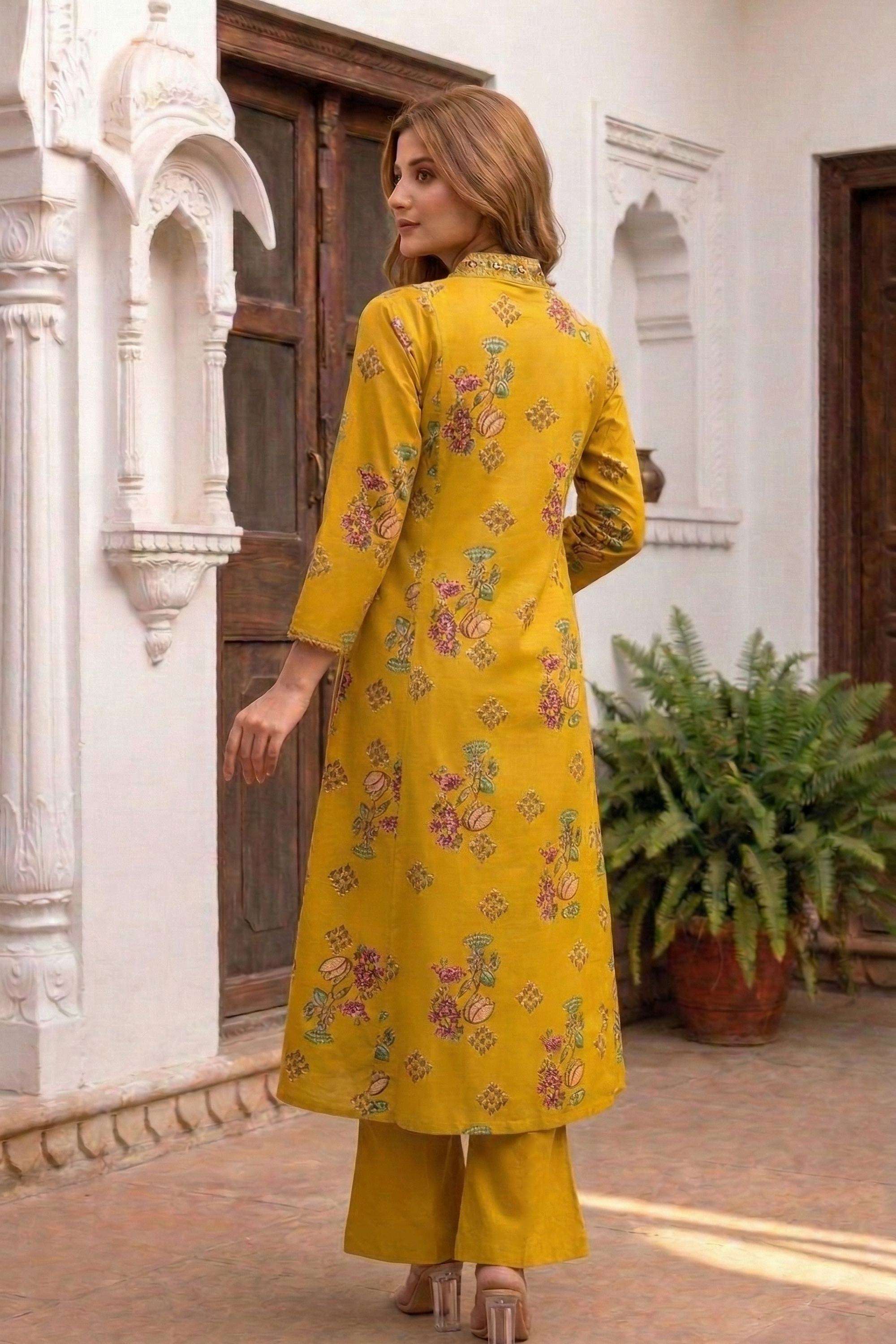 Floral-Cotton-V-Neck-Women-Kurta-with-Pant-and-Dupatta