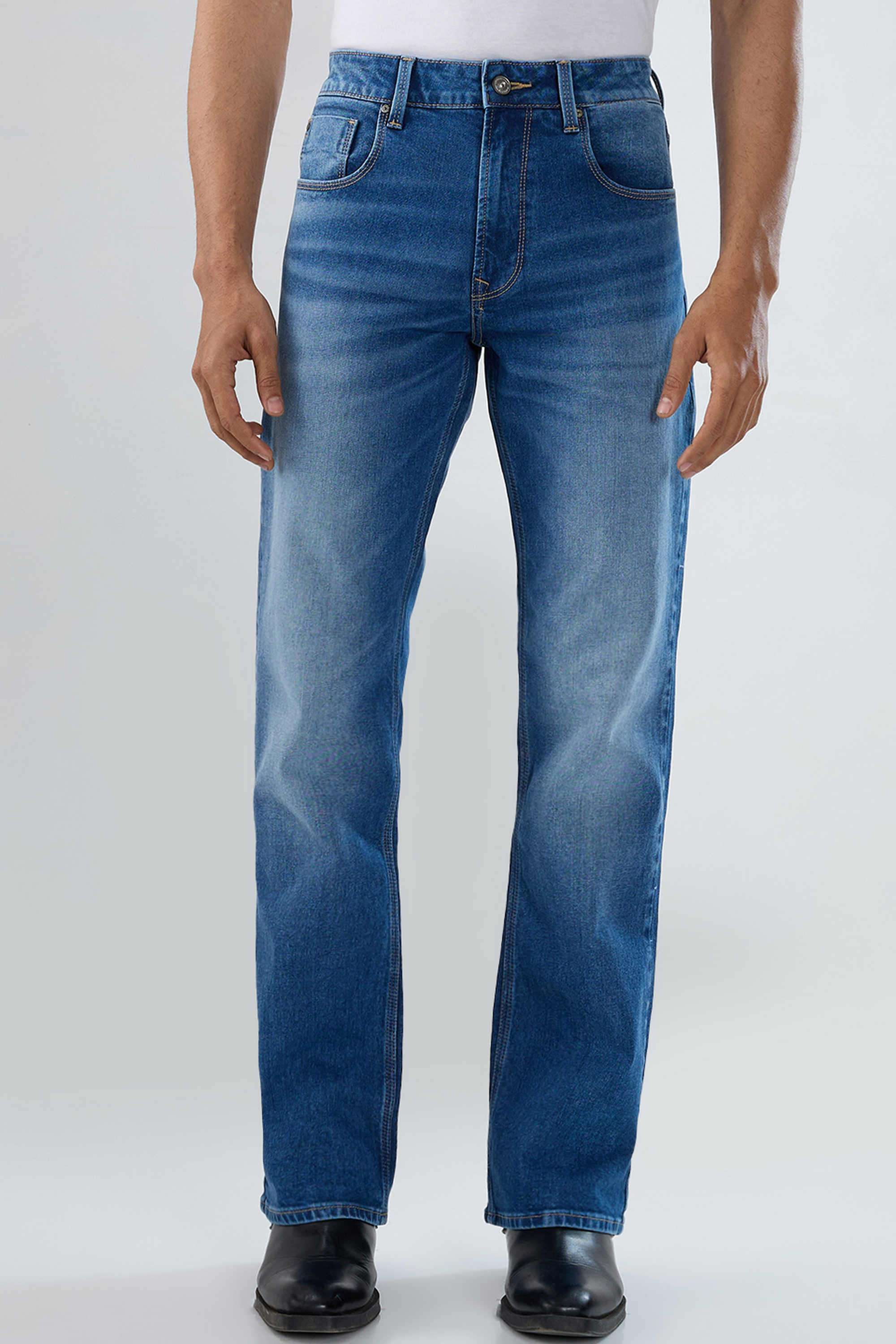 Solid-Cotton-Stretch-Bootcut-Fit-Men-s-Jeans