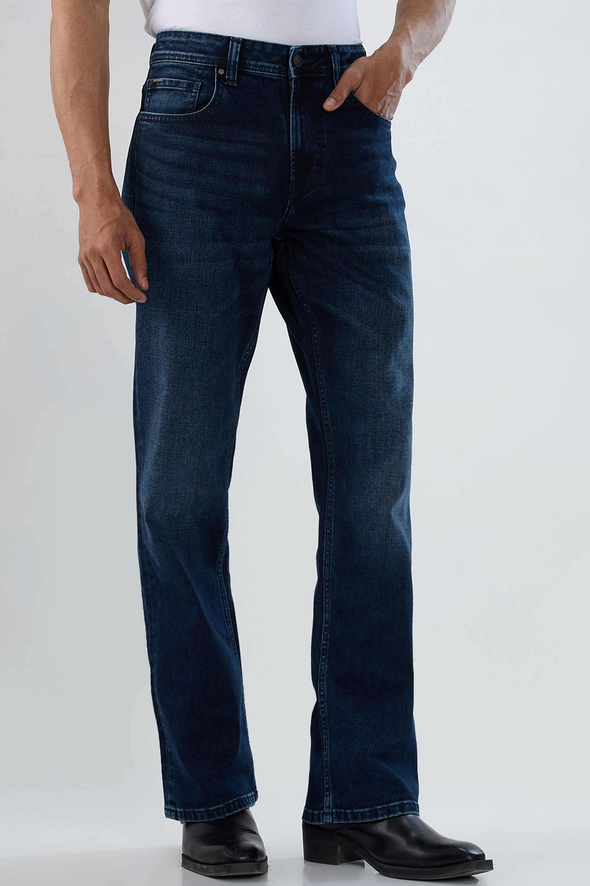 Solid-Cotton-Stretch-Bootcut-Fit-Men-s-Jeans