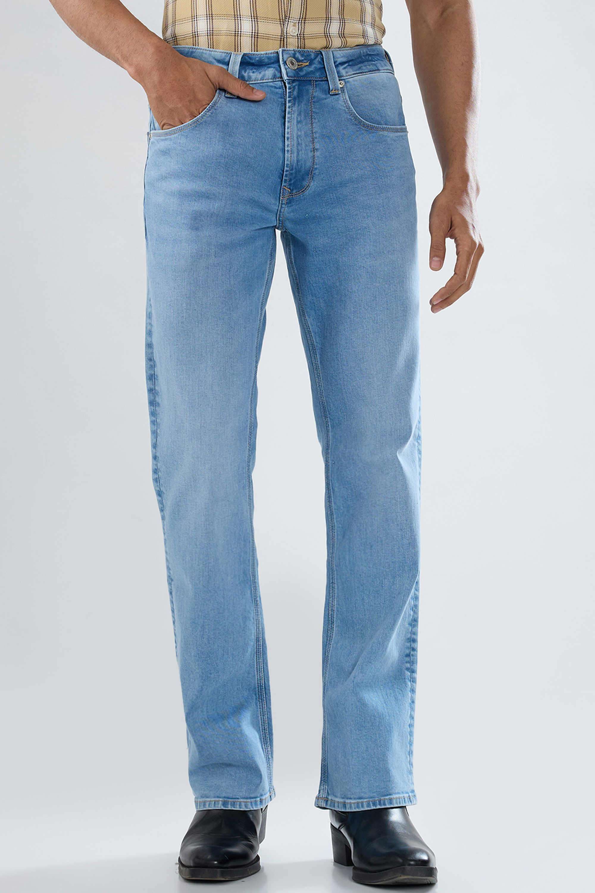 Solid-Cotton-Stretch-Bootcut-Fit-Men-s-Jeans