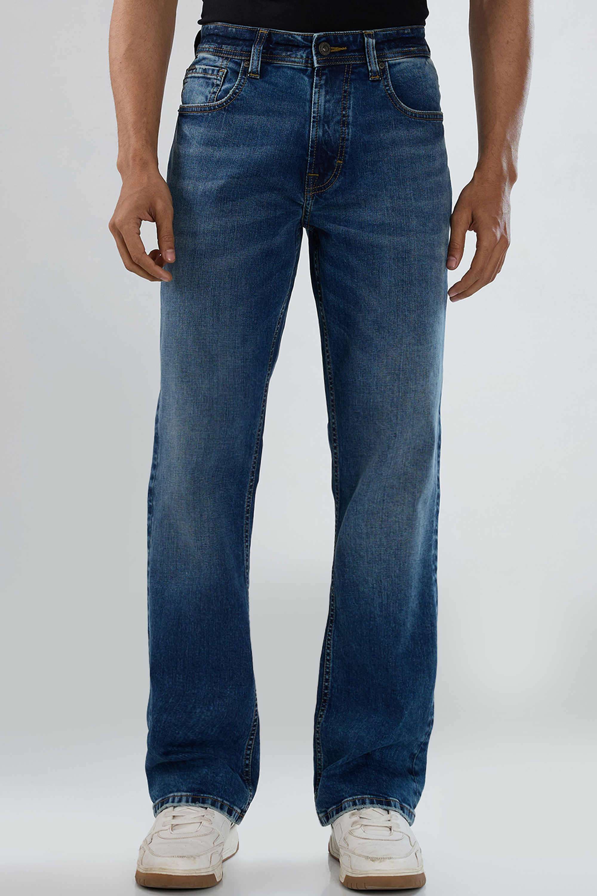 Solid-Cotton-Stretch-Bootcut-Fit-Men-s-Jeans