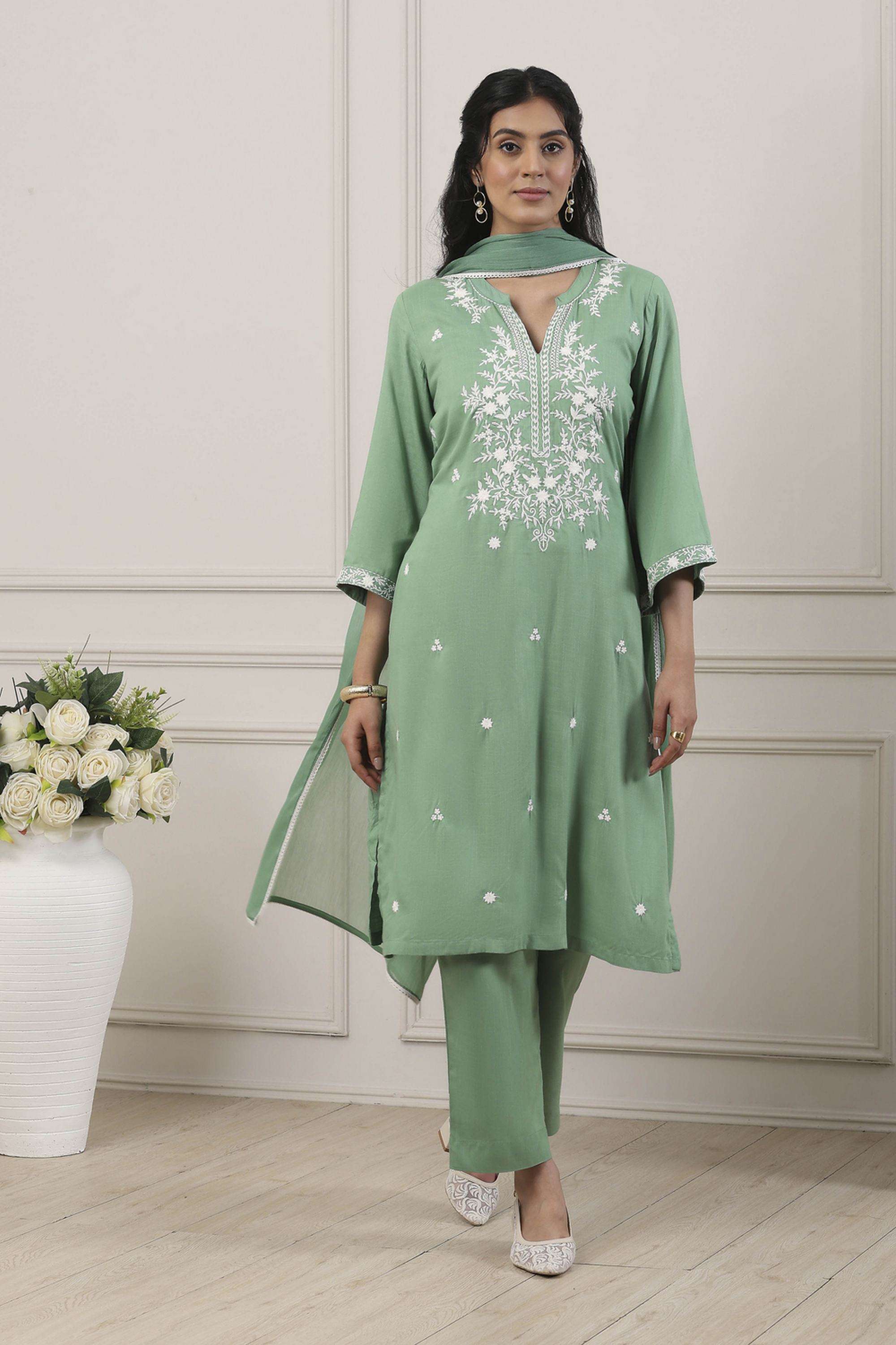 Embroidered-Rayon-Collared-Women-Kurta-with-Pant-and-Dupatta