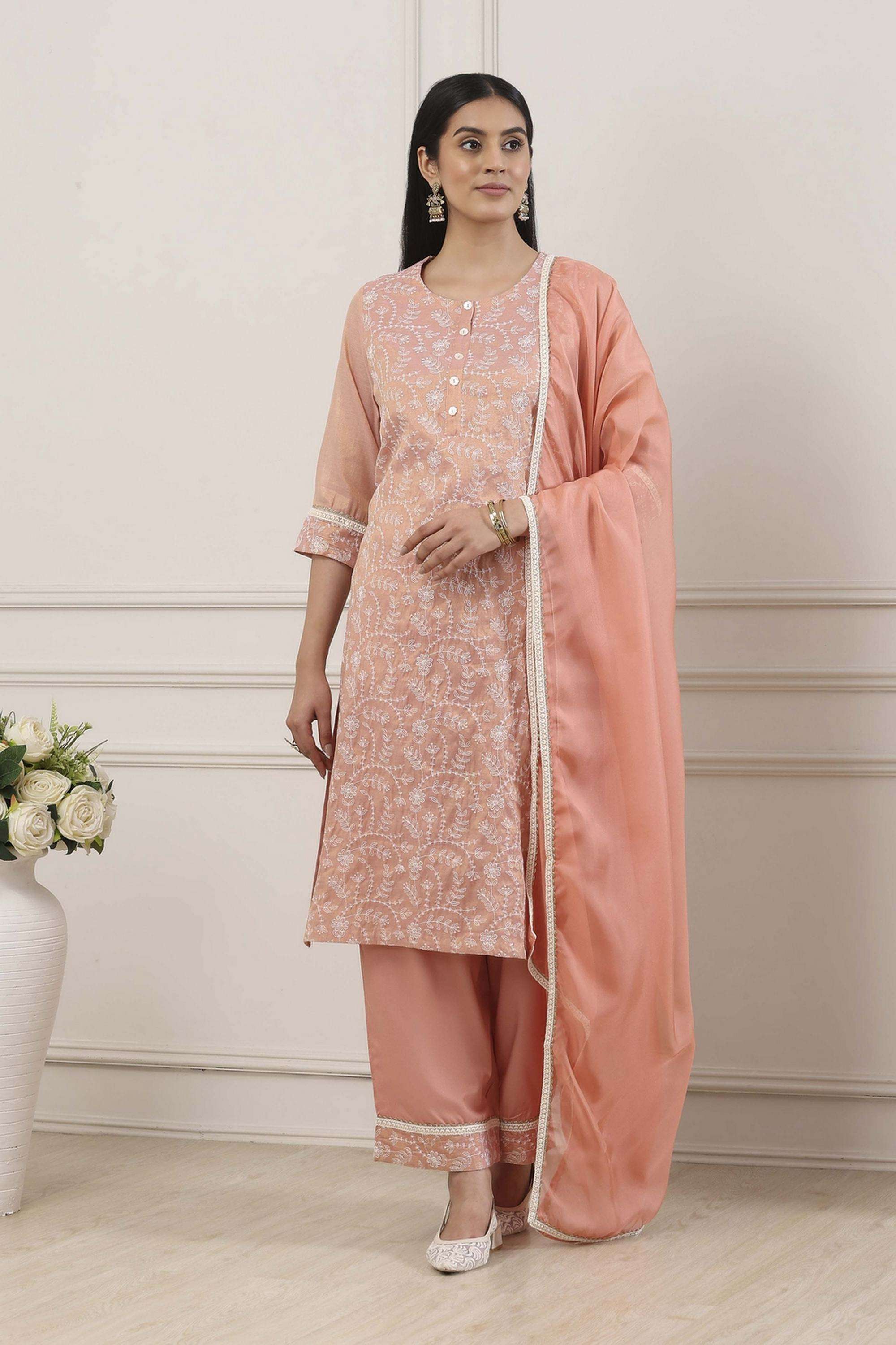 Embroidered-Cotton-Round-Neck-Women-Kurta-with-Pant-and-Dupatta