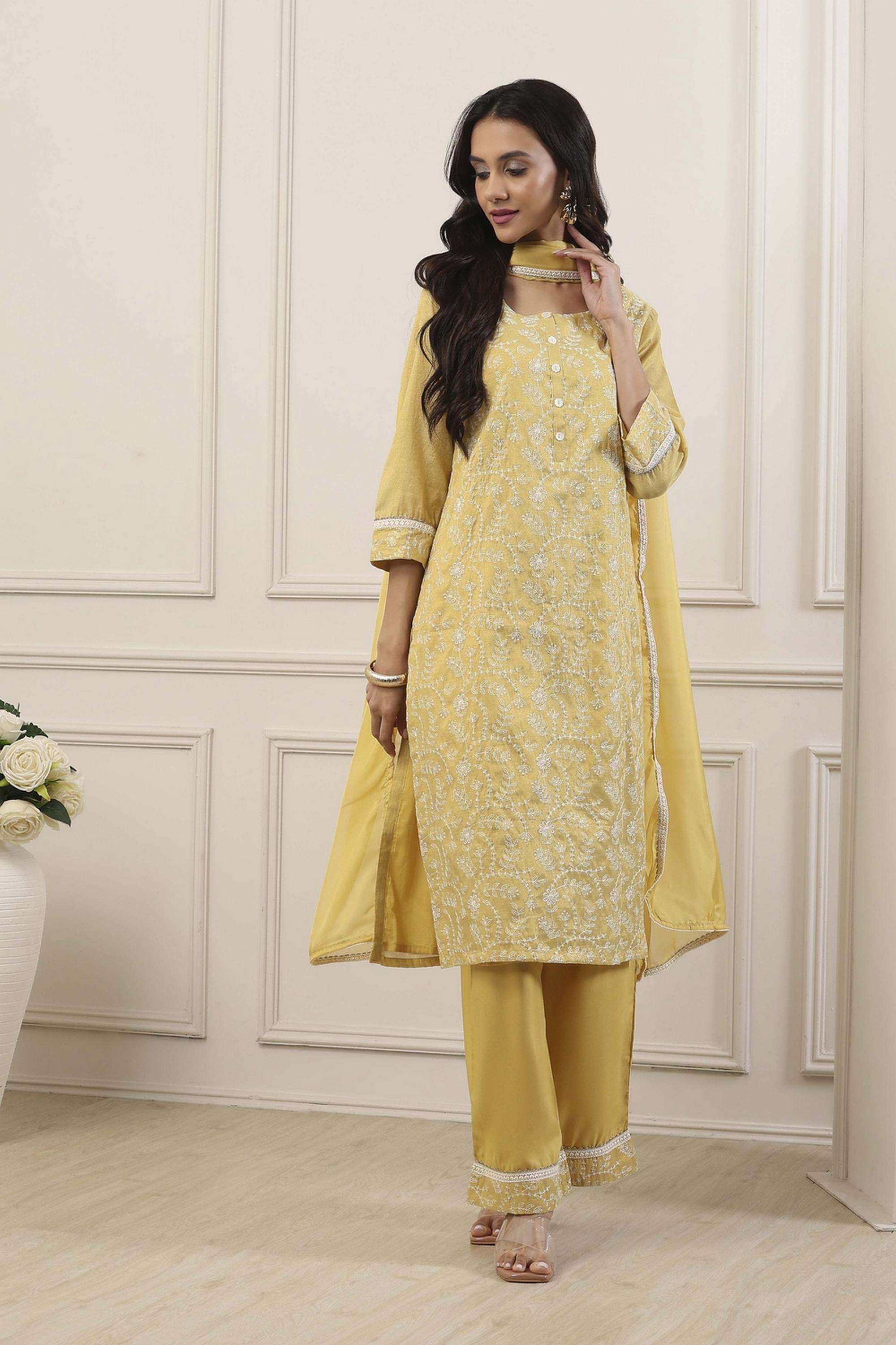 Embroidered-Cotton-Round-Neck-Women-Kurta-with-Pant-and-Dupatta