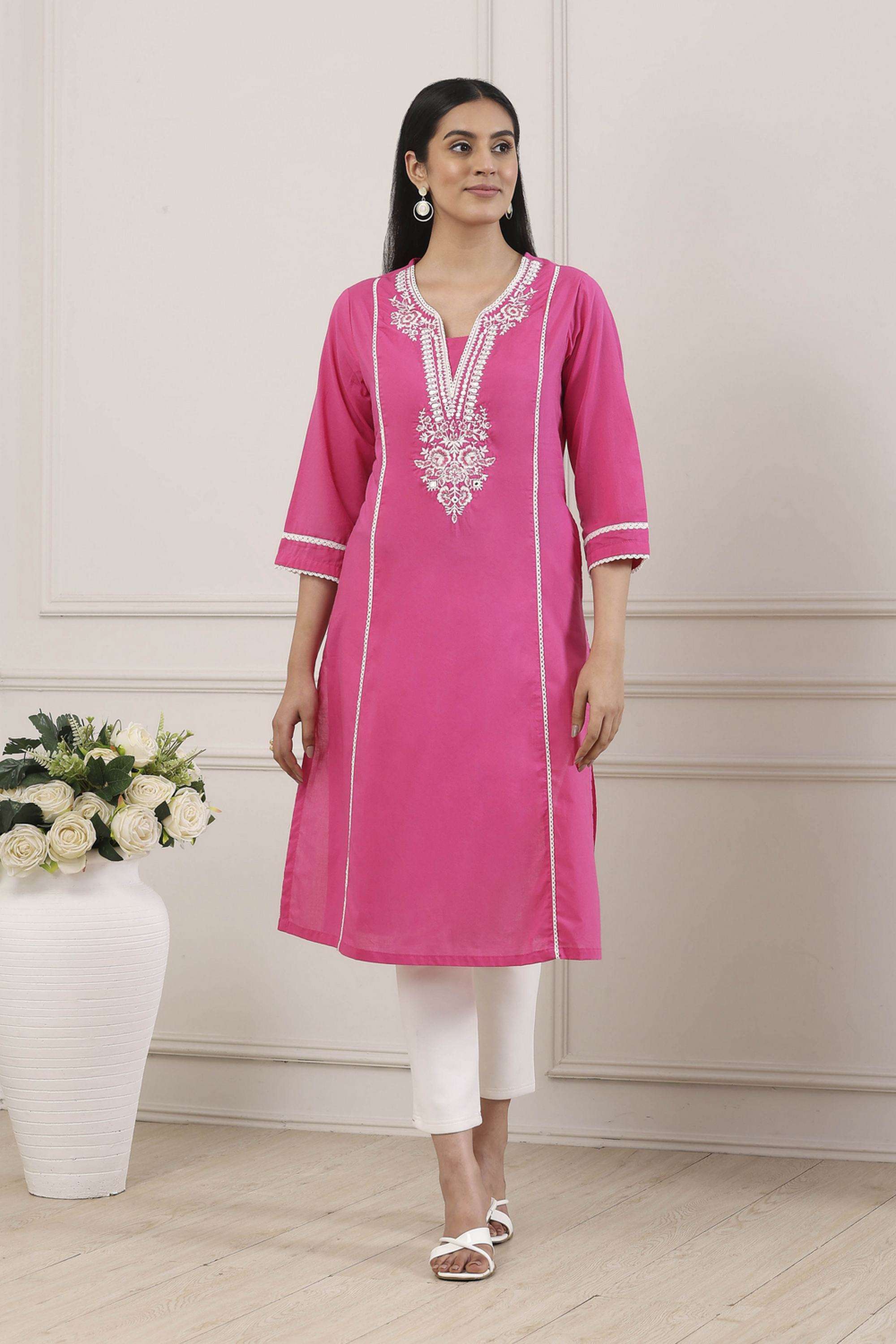 Embroidered-Cotton-Round-Neck-Women-Kurta