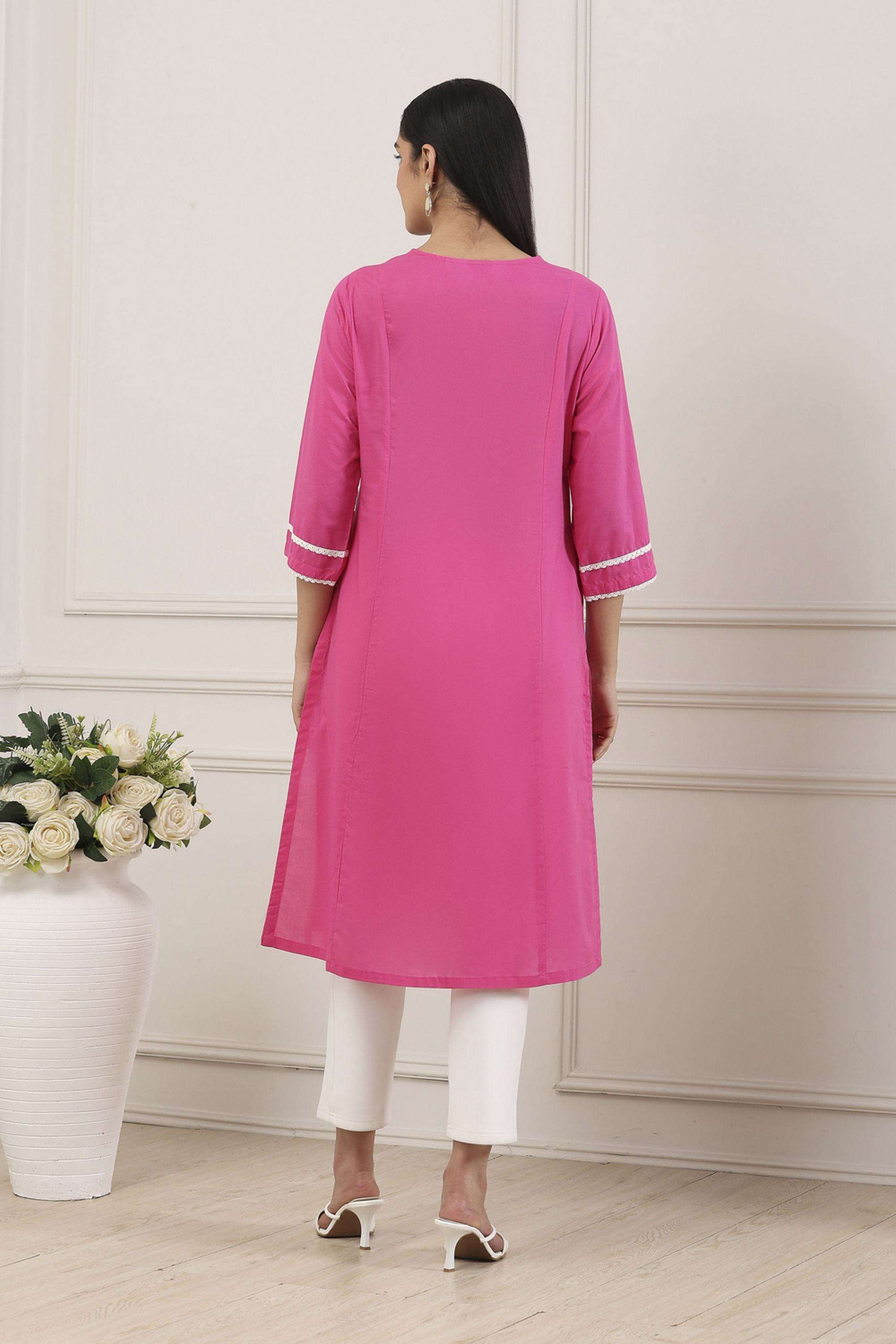 Embroidered-Cotton-Round-Neck-Women-Kurta