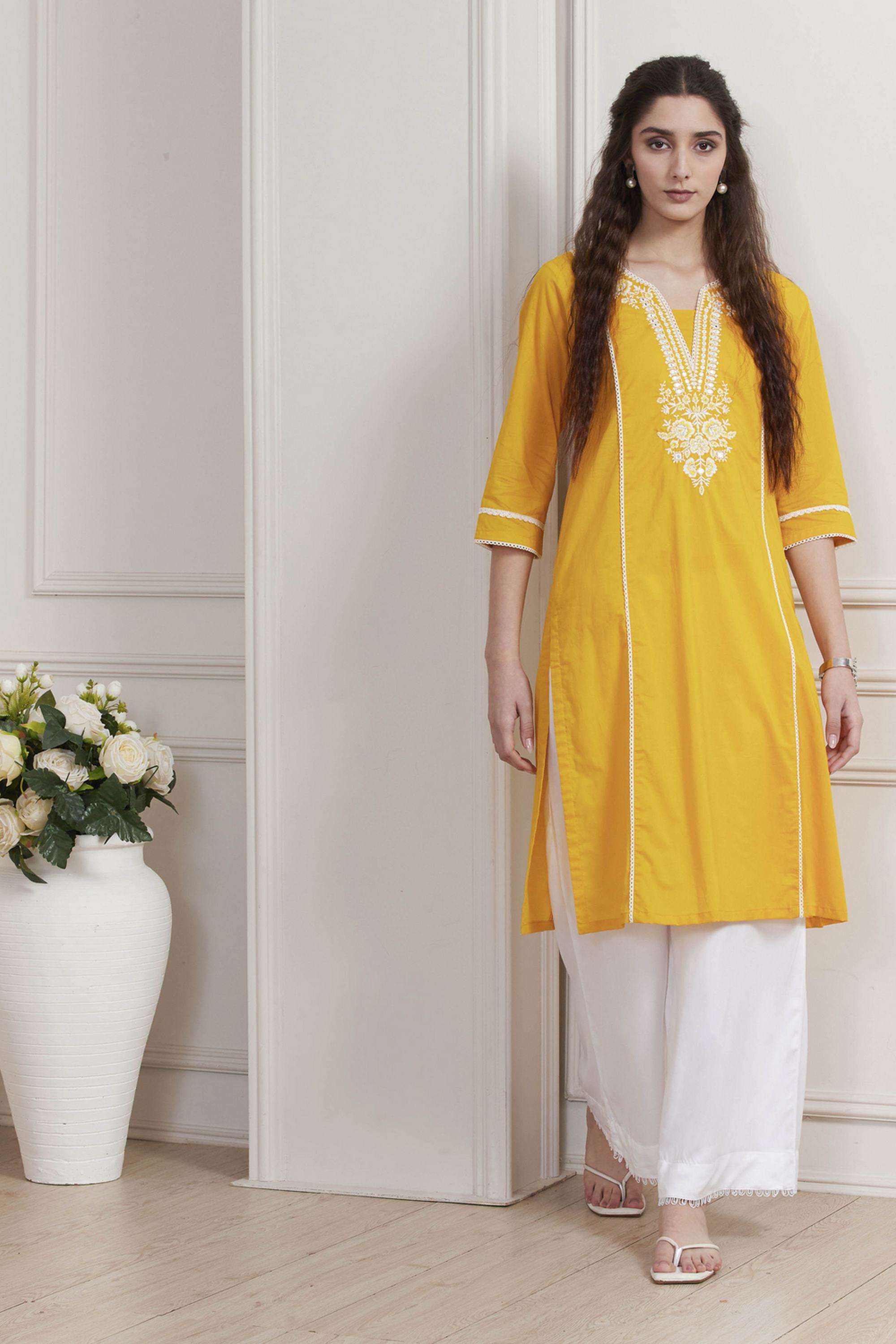 Embroidered-Cotton-Round-Neck-Women-Kurta