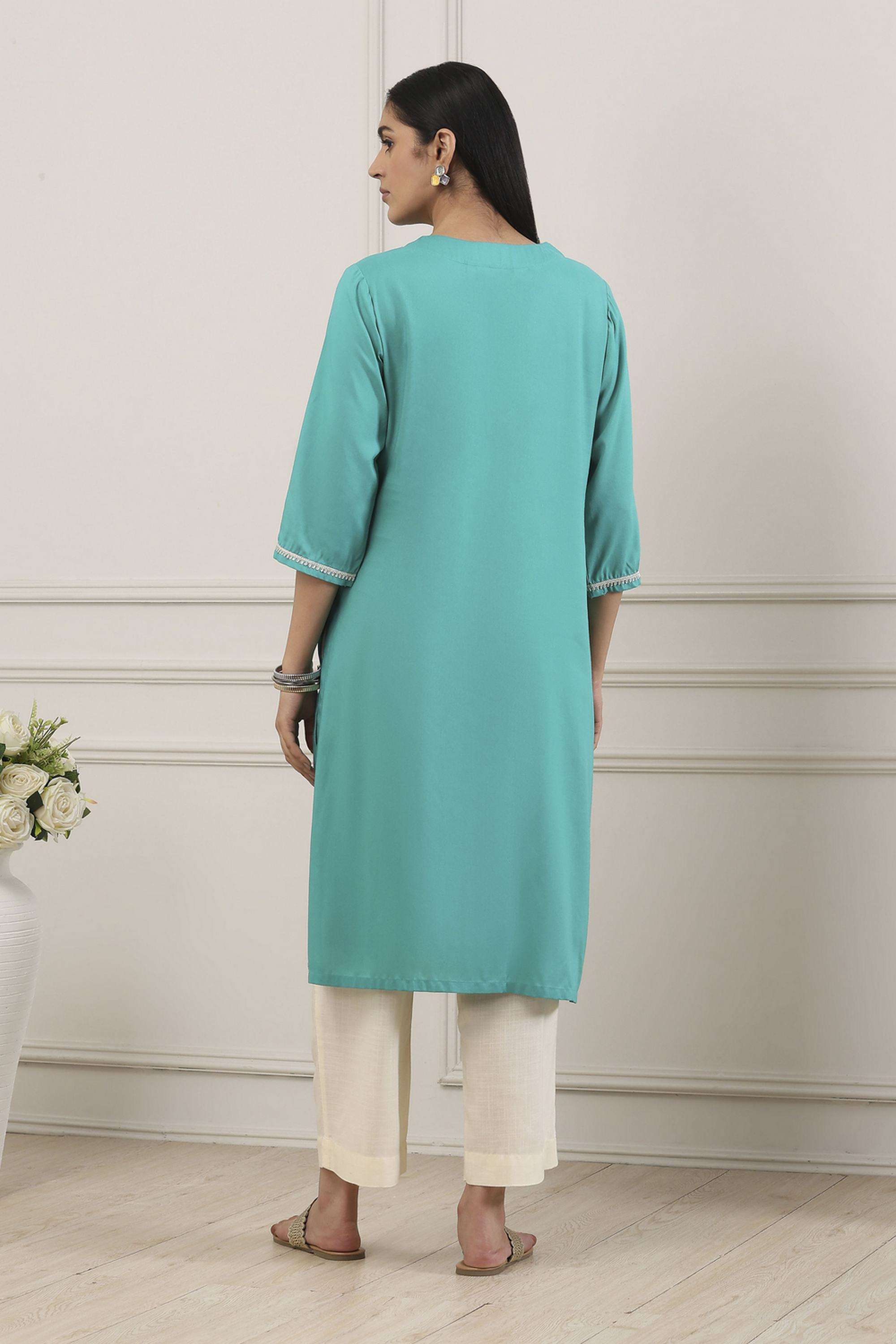 Embroidered-Rayon-V-Neck-Women-Kurta