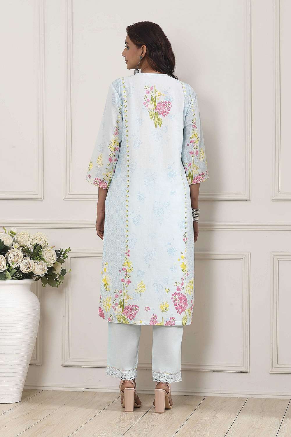 Floral-Cotton-V-Neck-Women-Kurta-with-Pant-and-Dupatta