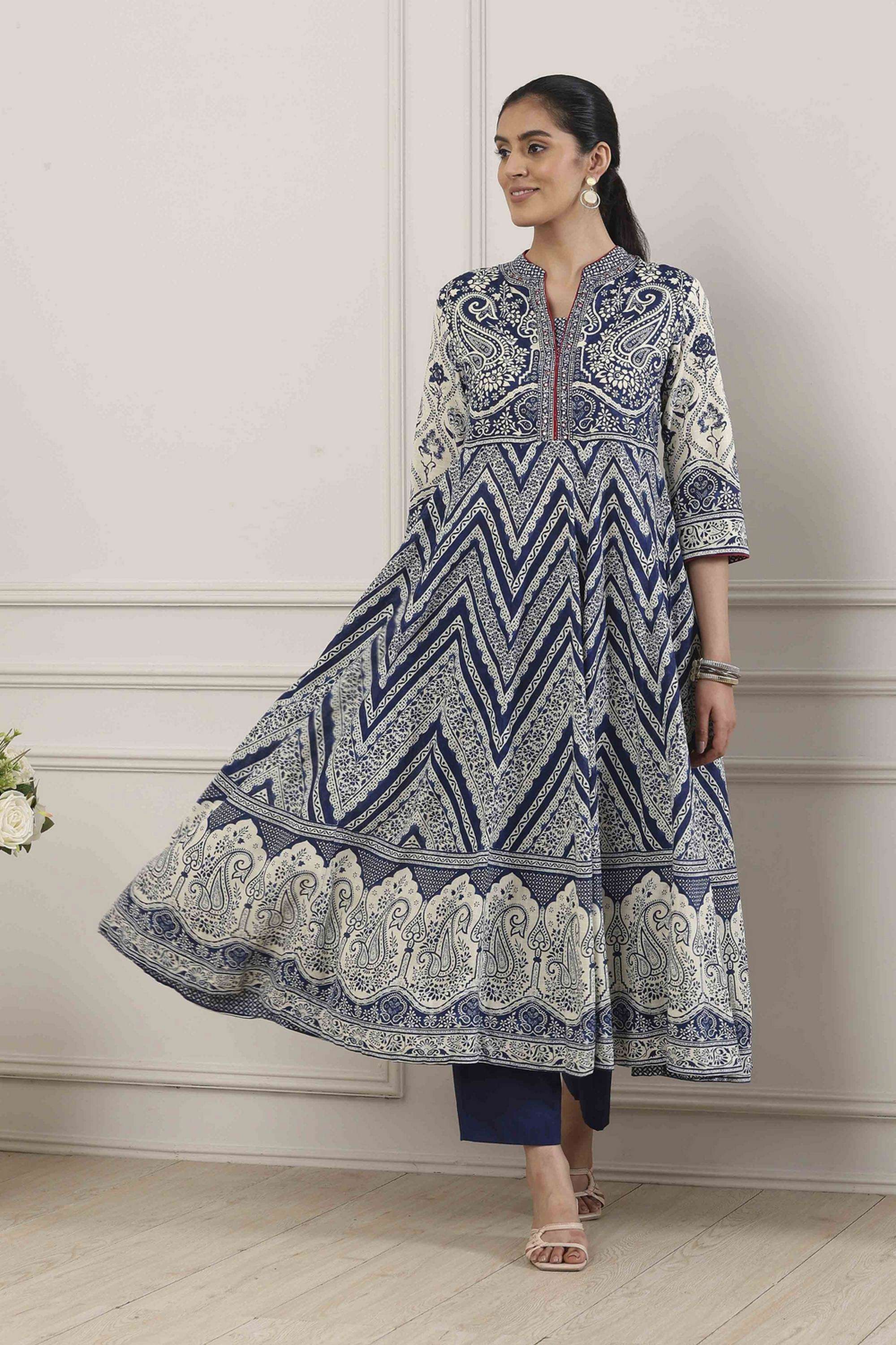 Printed-Cotton-Collared-Women-Kurta-with-Pant
