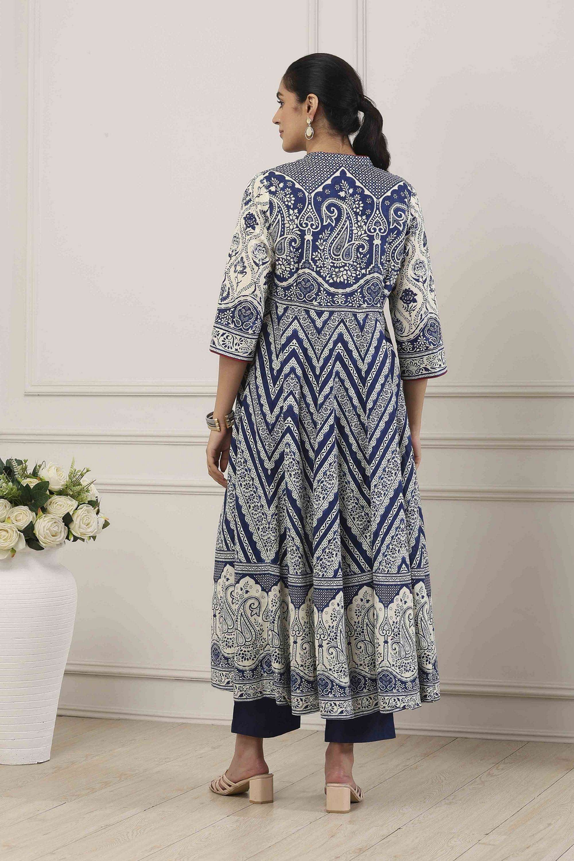 Printed-Cotton-Collared-Women-Kurta-with-Pant