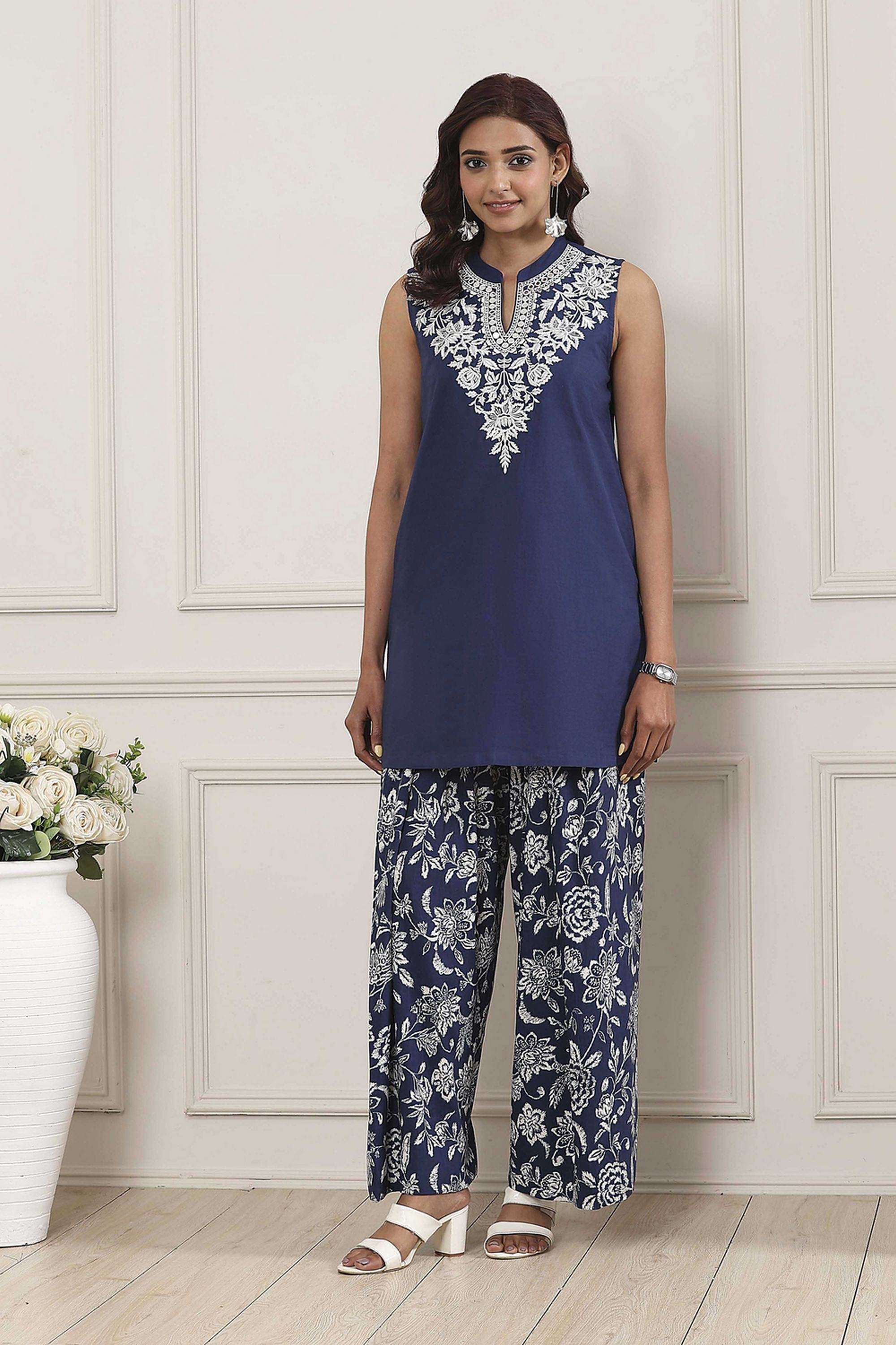 Printed-Cotton-Collared-Women-Kurta-with-Palazzo