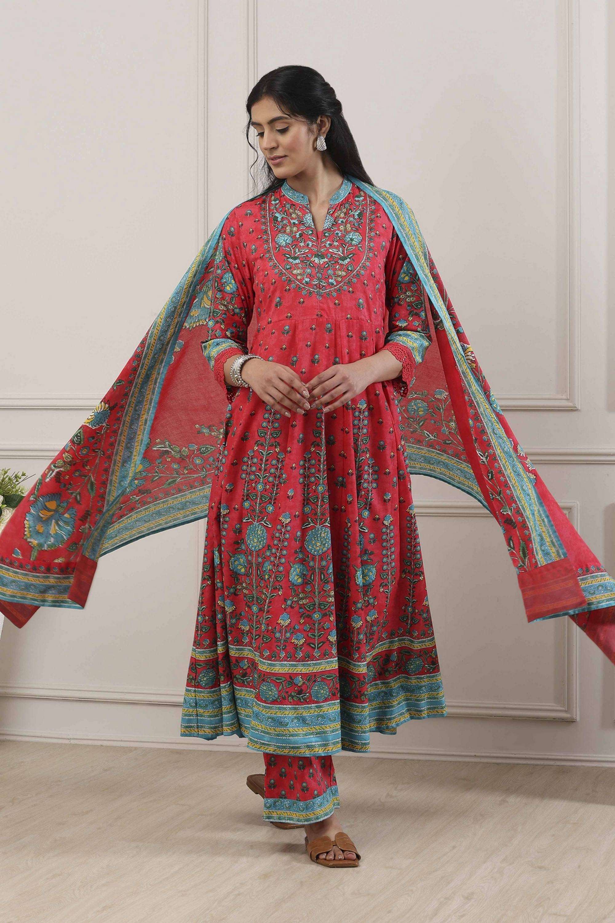 Printed-Cotton-Collared-Women-Kurta-with-Pant-and-Dupatta