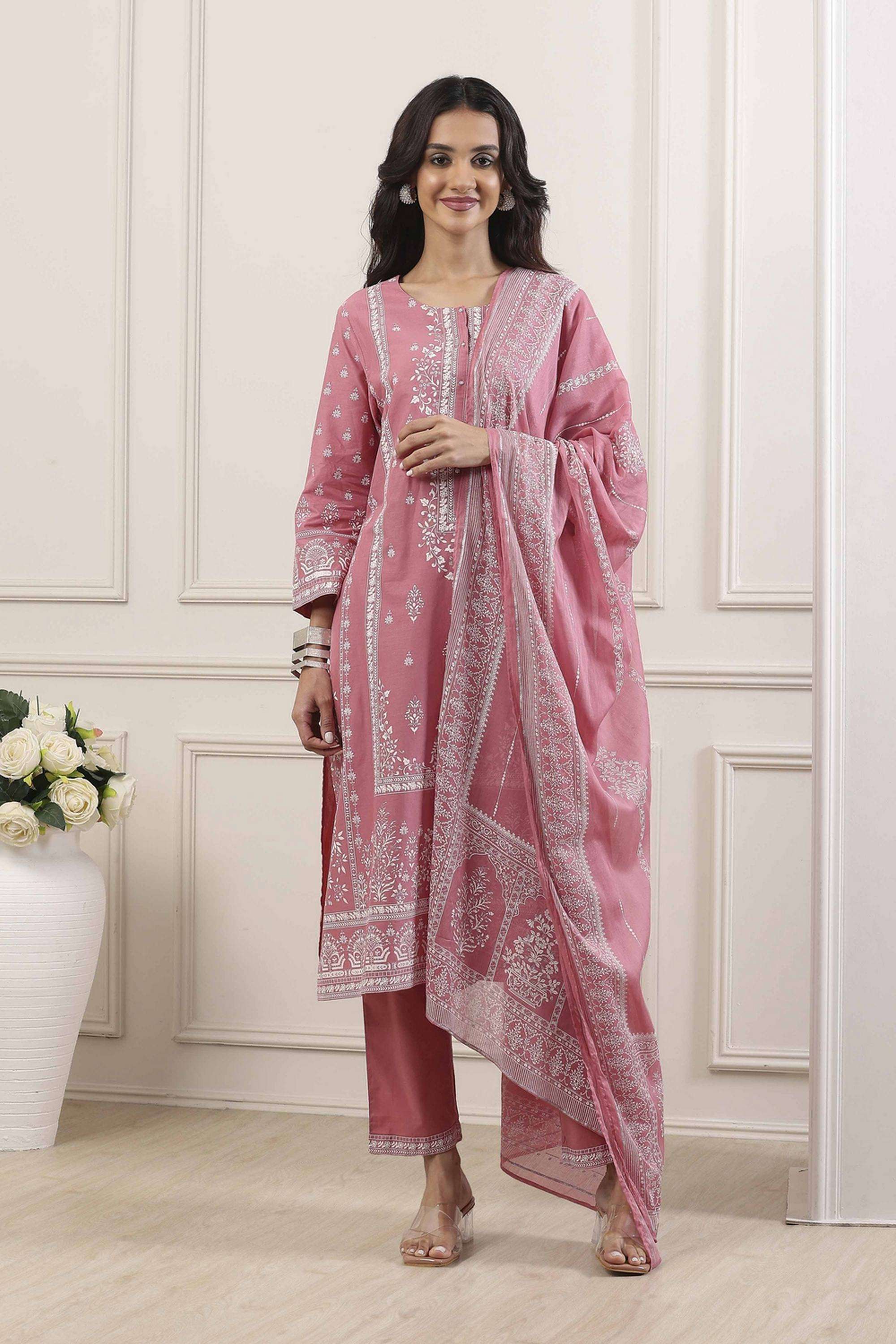 Printed-Cotton-Round-Neck-Women-Kurta-with-Pant-and-Dupatta