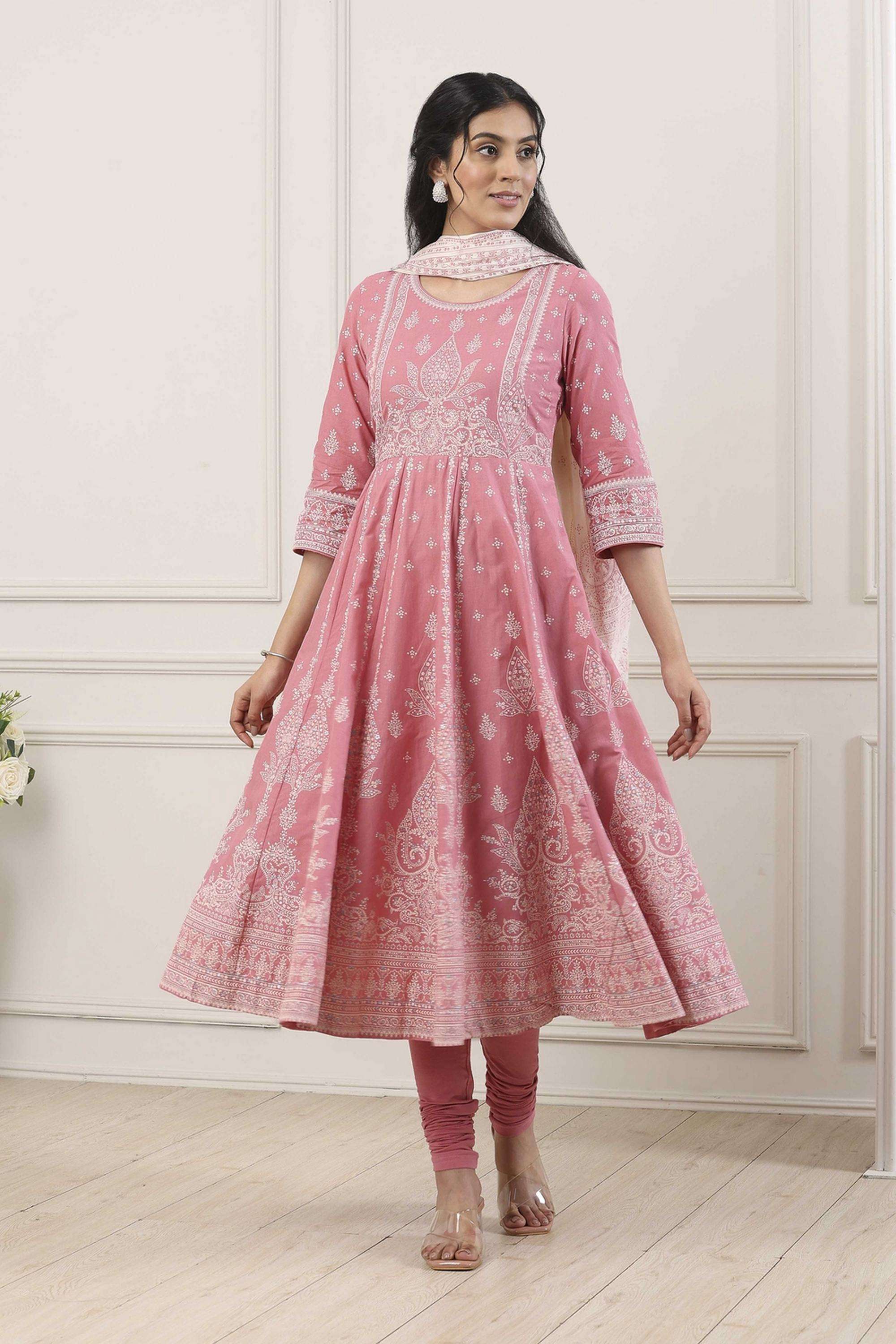 Printed-Cotton-Round-Neck-Women-Kurta-with-Leggings-and-Dupatta
