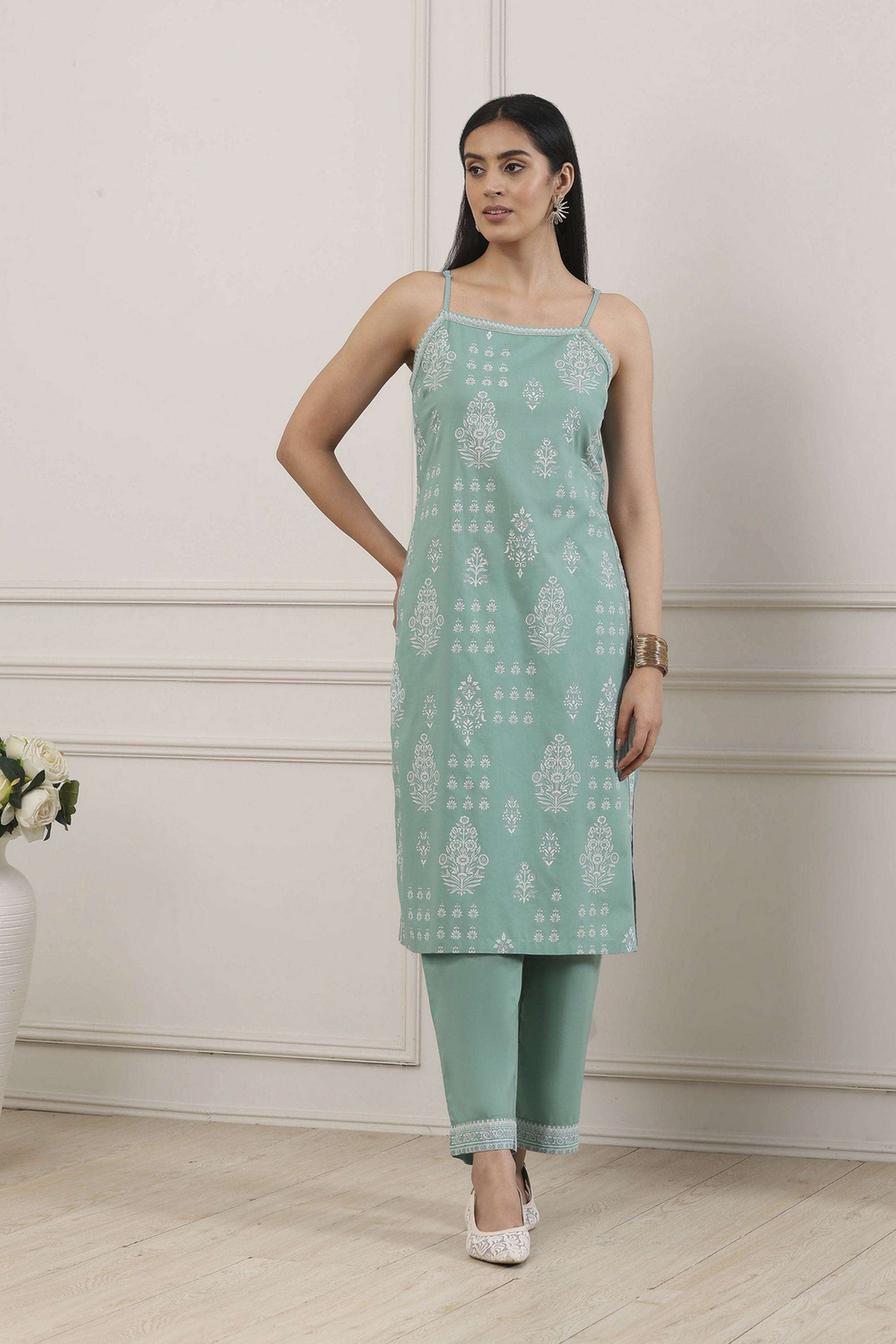 Printed-Cotton-Square-Neck-Women-Kurta-with-Leggings