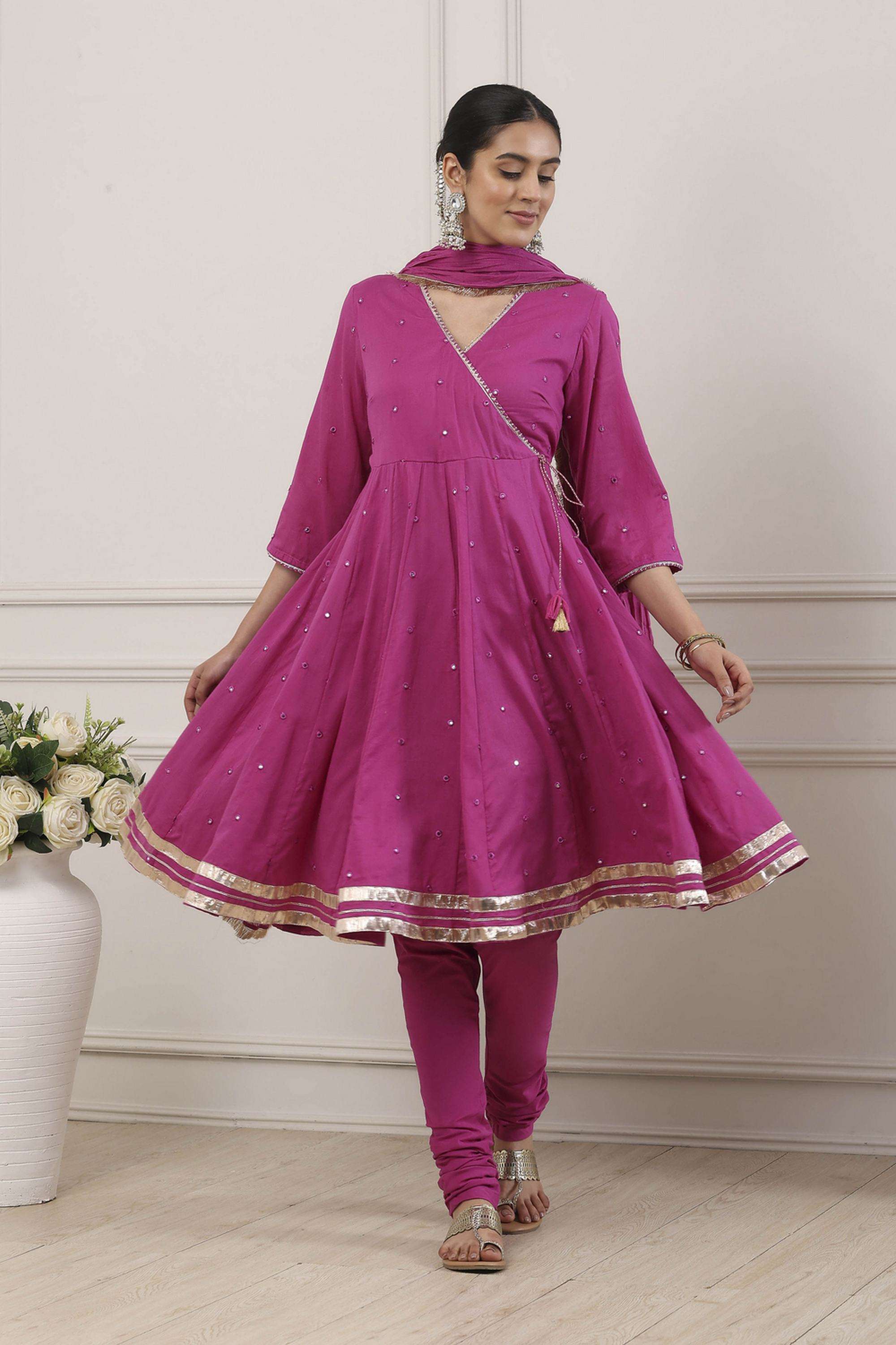 Embroidered-Cotton-V-Neck-Women-Kurta-with-Churidar-and-Dupatta