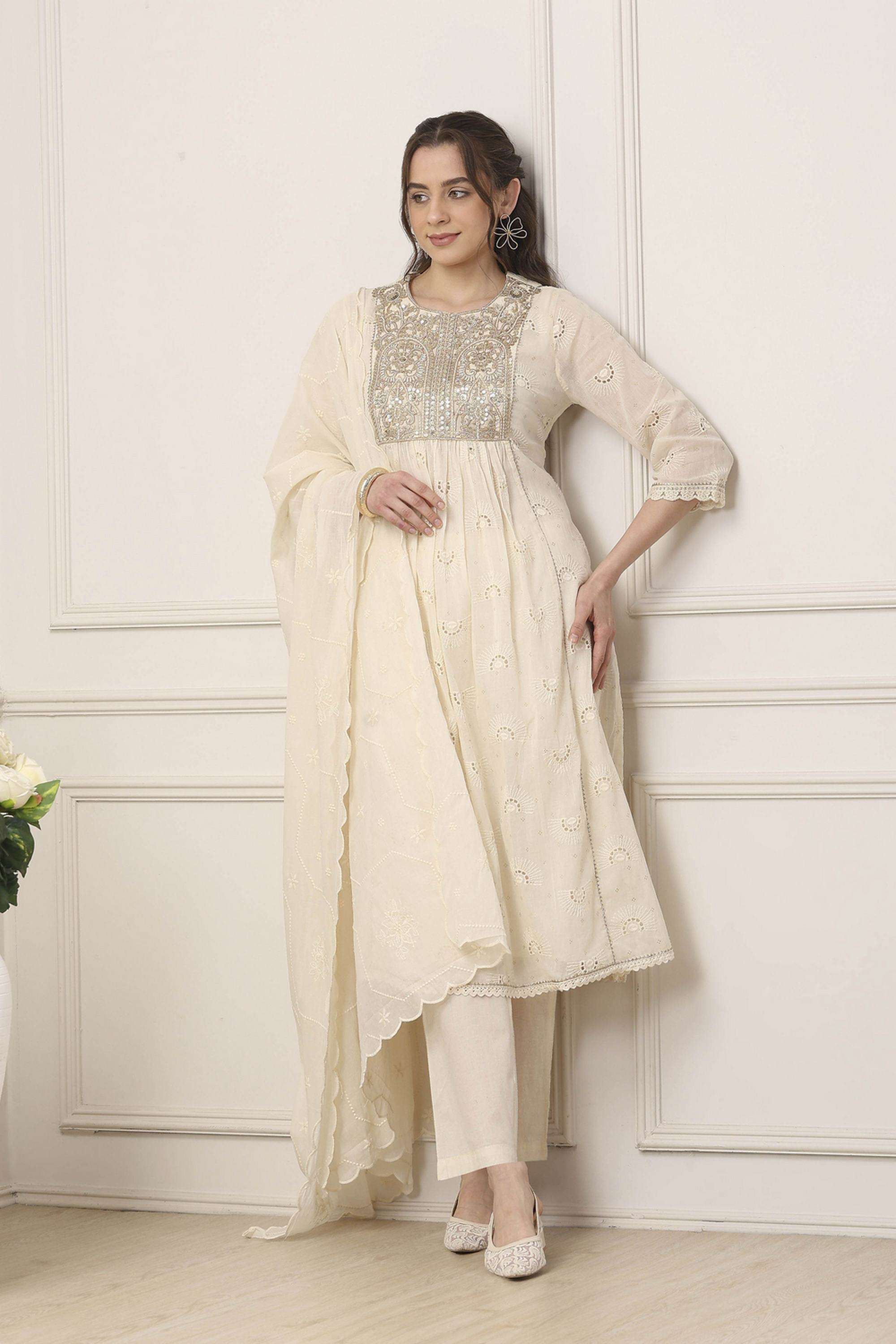 Embellished-Cotton-Round-Neck-Women-Kurta-with-Pant-and-Dupatta