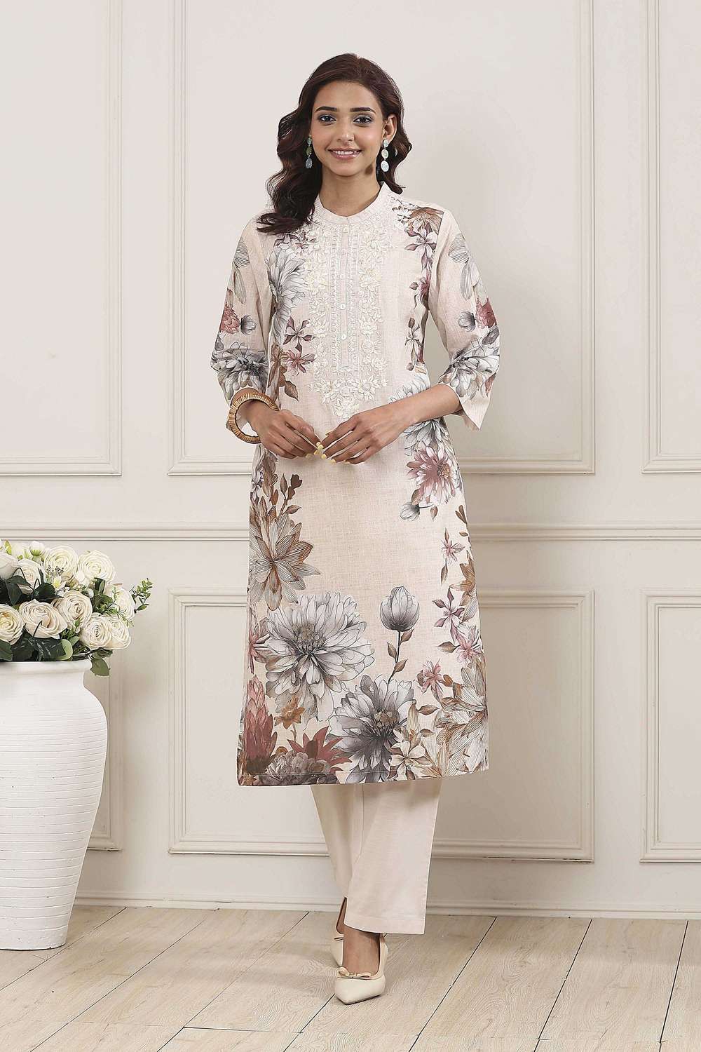 Textured-Cotton-Women-s-Formal-Wear-Kurta-Set