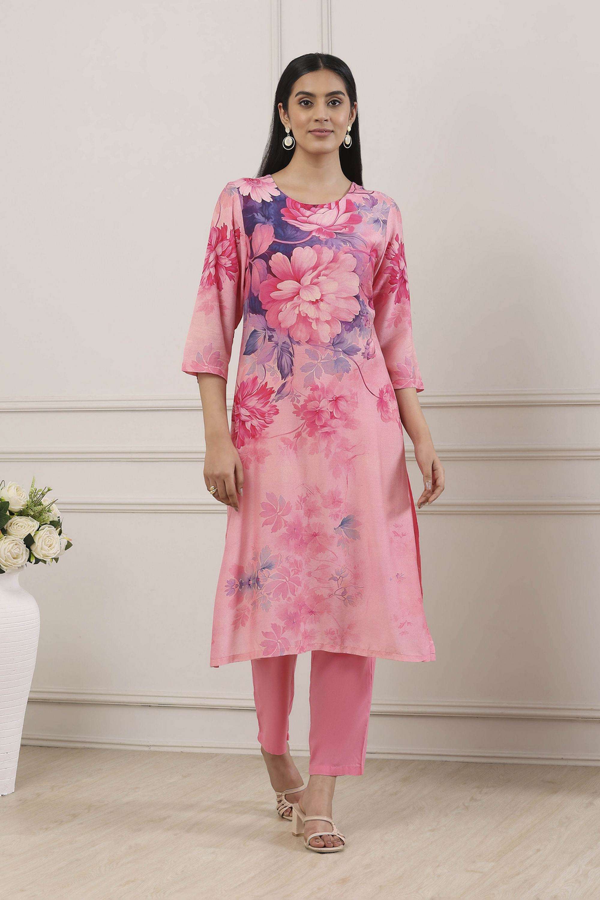 Floral-Viscose-Round-Neck-Women-Kurta-with-Pant