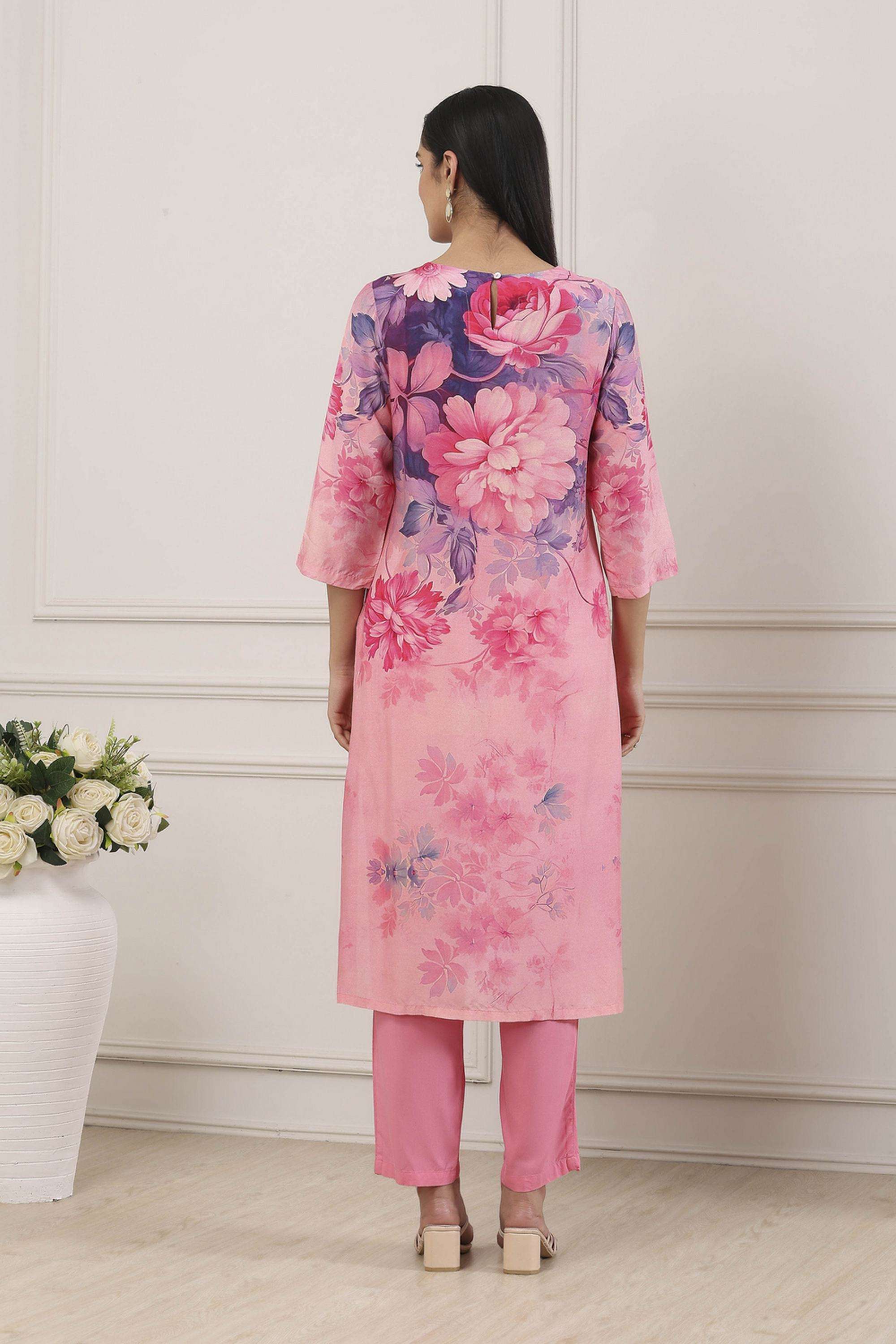 Floral-Viscose-Round-Neck-Women-Kurta-with-Pant