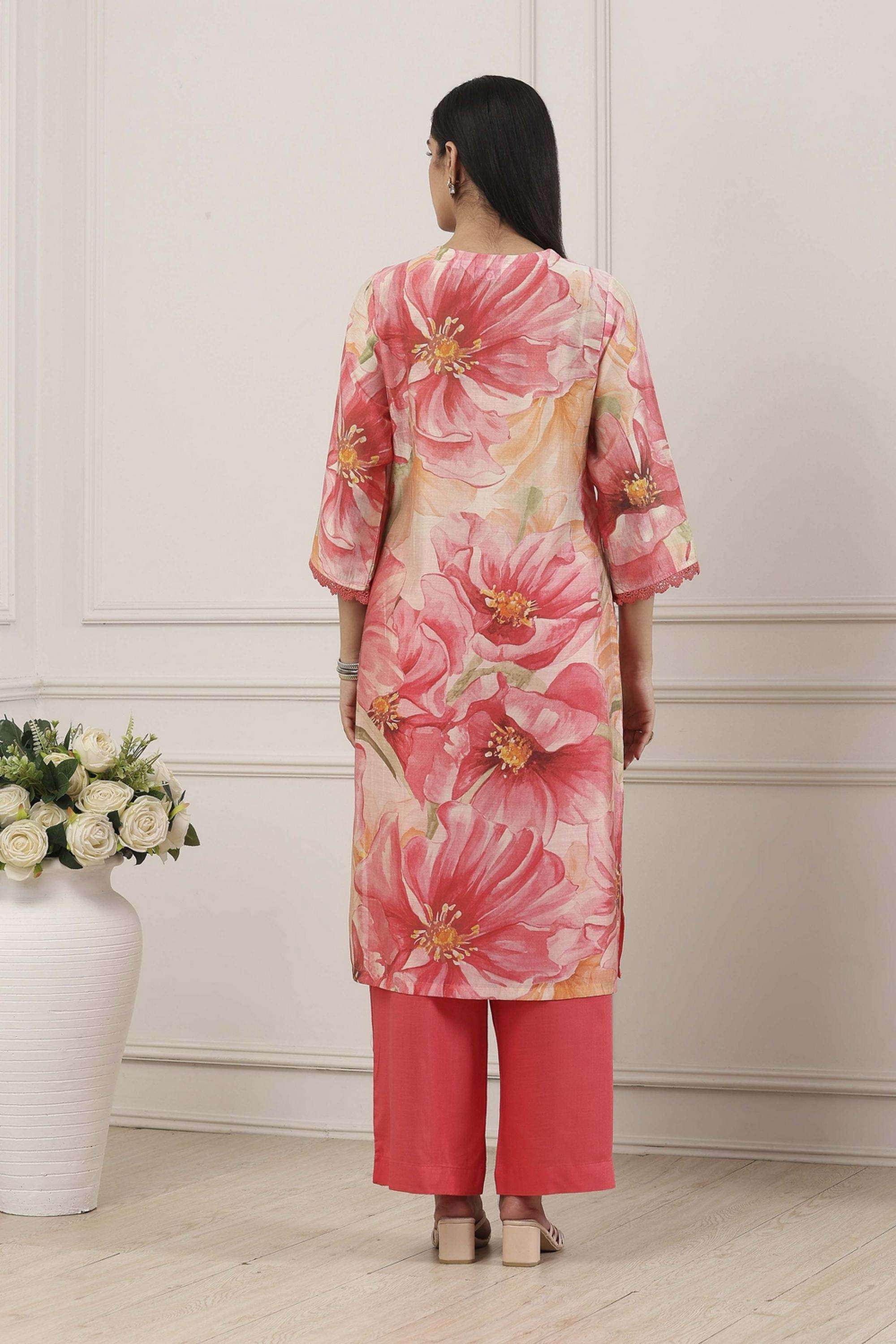 Floral-Viscose-V-Neck-Women-Kurta-with-Pant