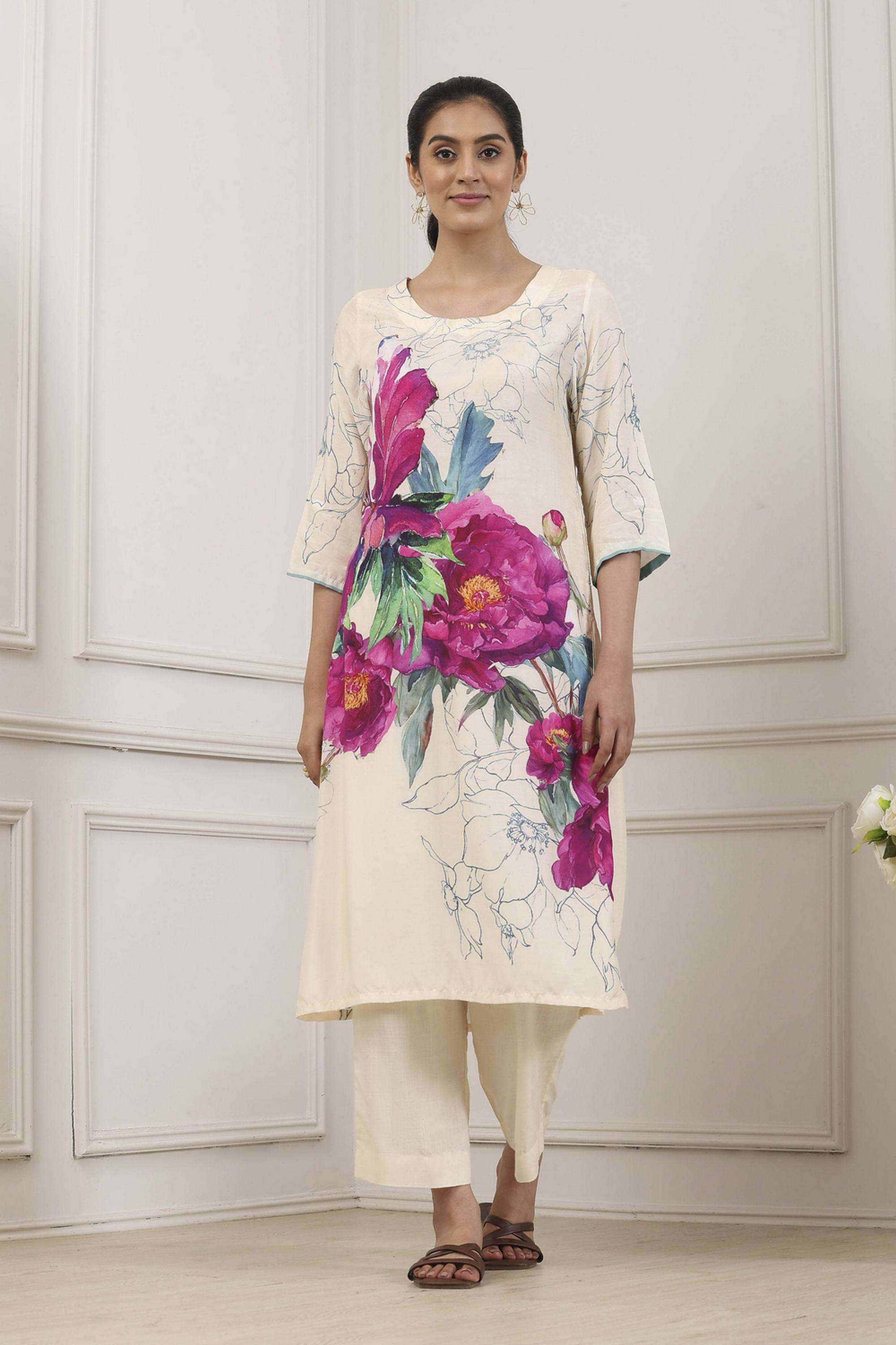 Floral-Viscose-Round-Neck-Women-Kurta-with-Pant