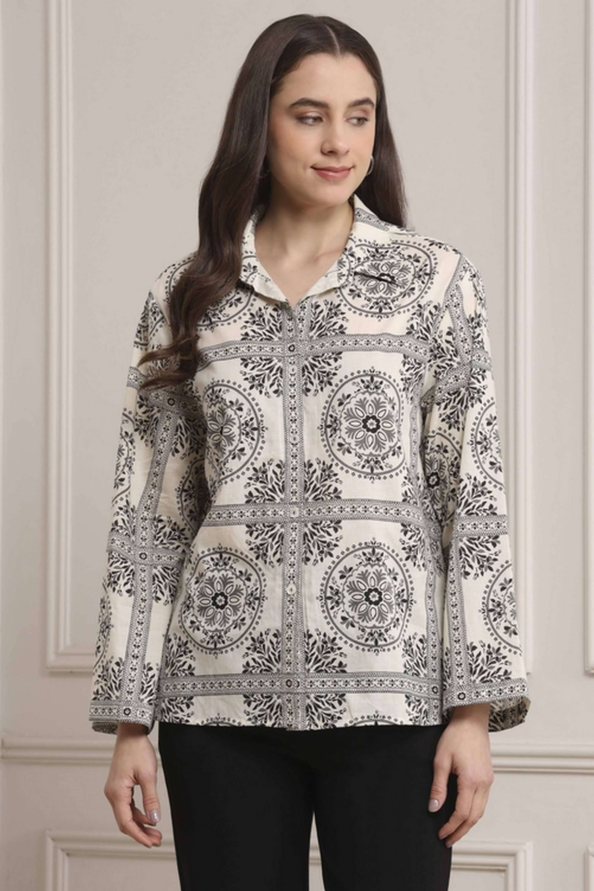 Textured-Cotton-Women-Casual-Wear-Shirt