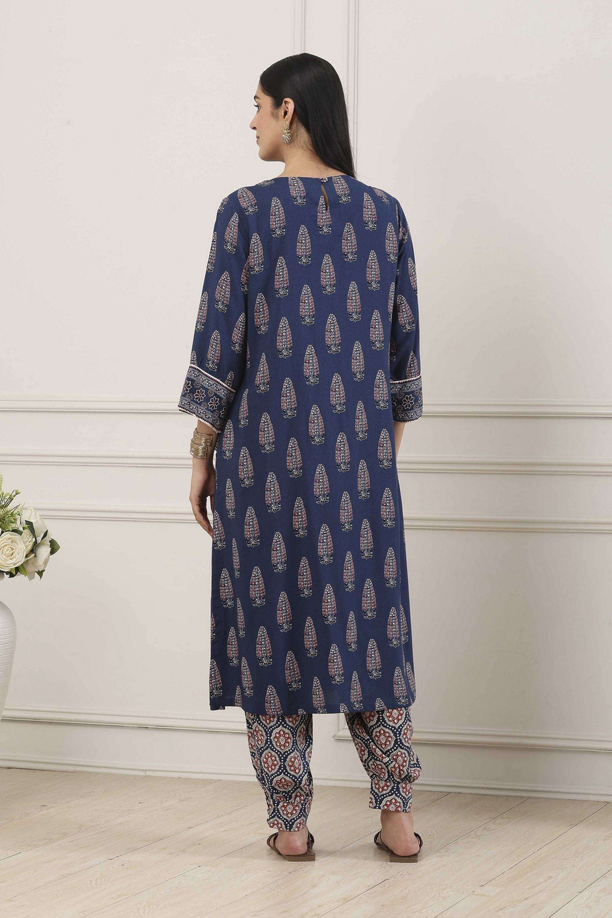 Printed-Rayon-Round-Neck-Women-Kurta-with-Salwar