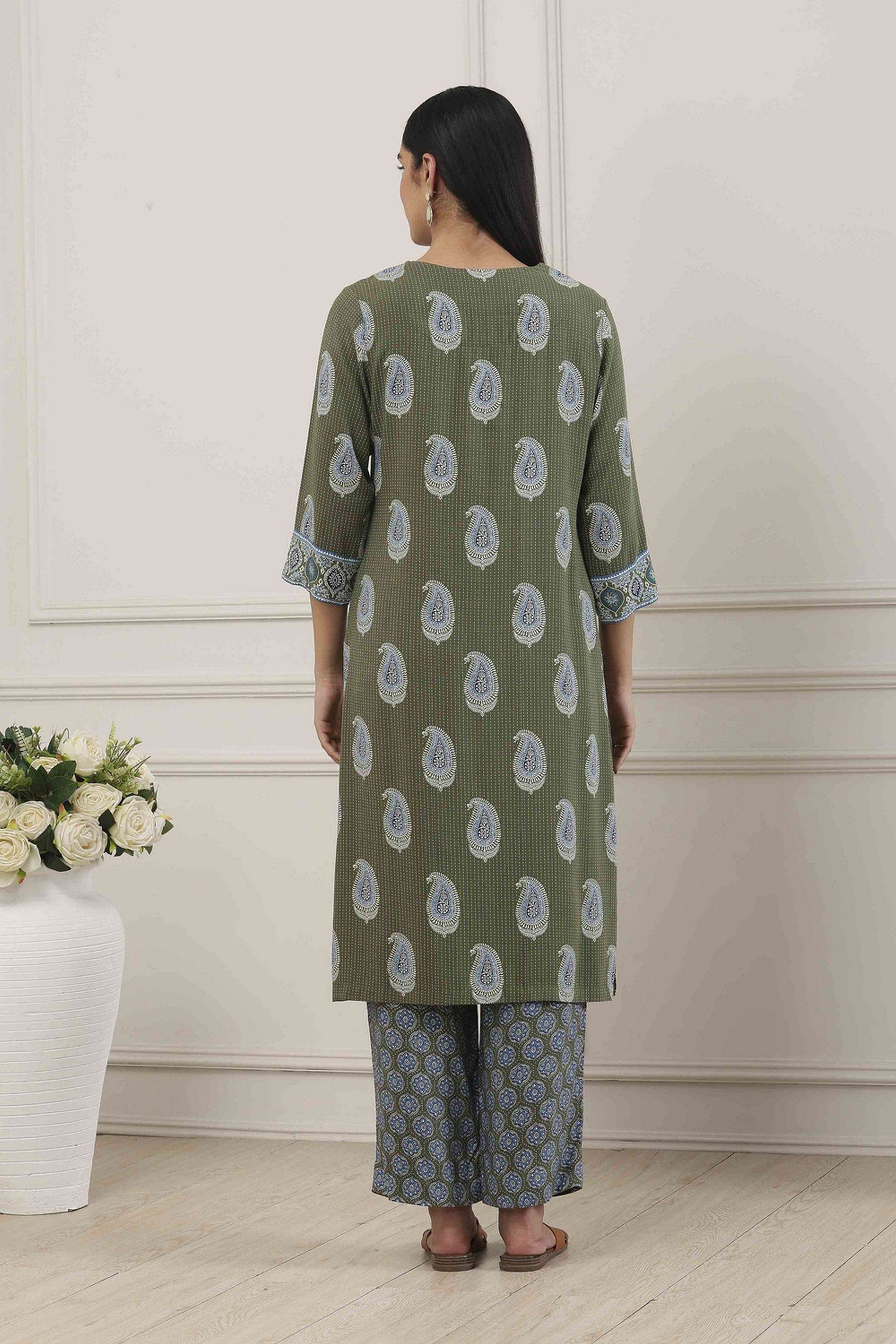 Printed-Rayon-V-Neck-Women-Kurta-with-Pant