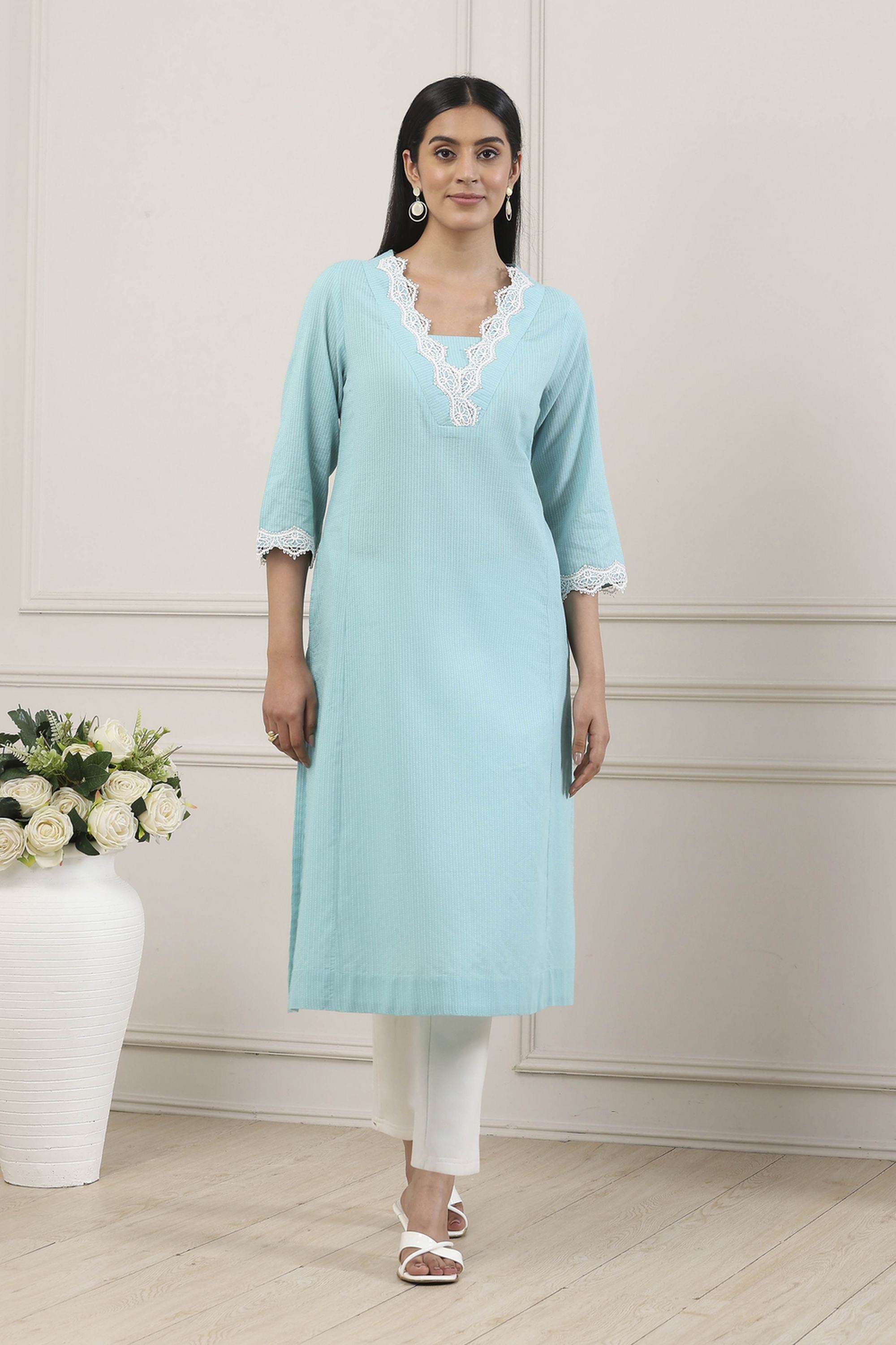 Printed-Cotton-V-Neck-Women-Kurta
