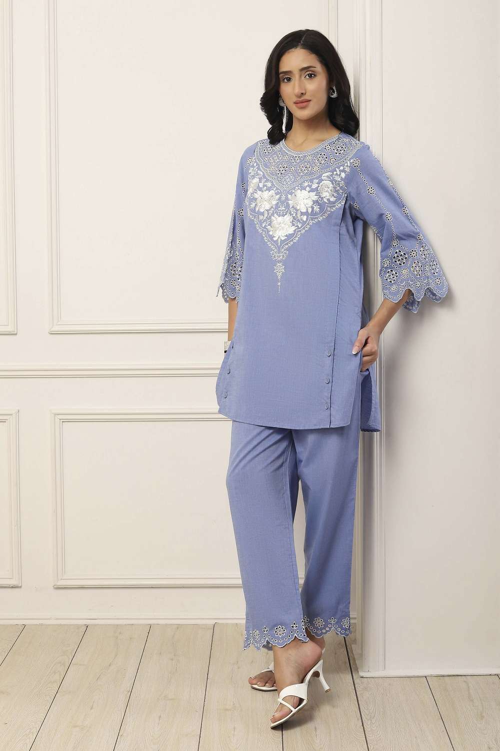 biba Schiffli Cotton Regular Fit Women's Co-Ord Set-picture-10