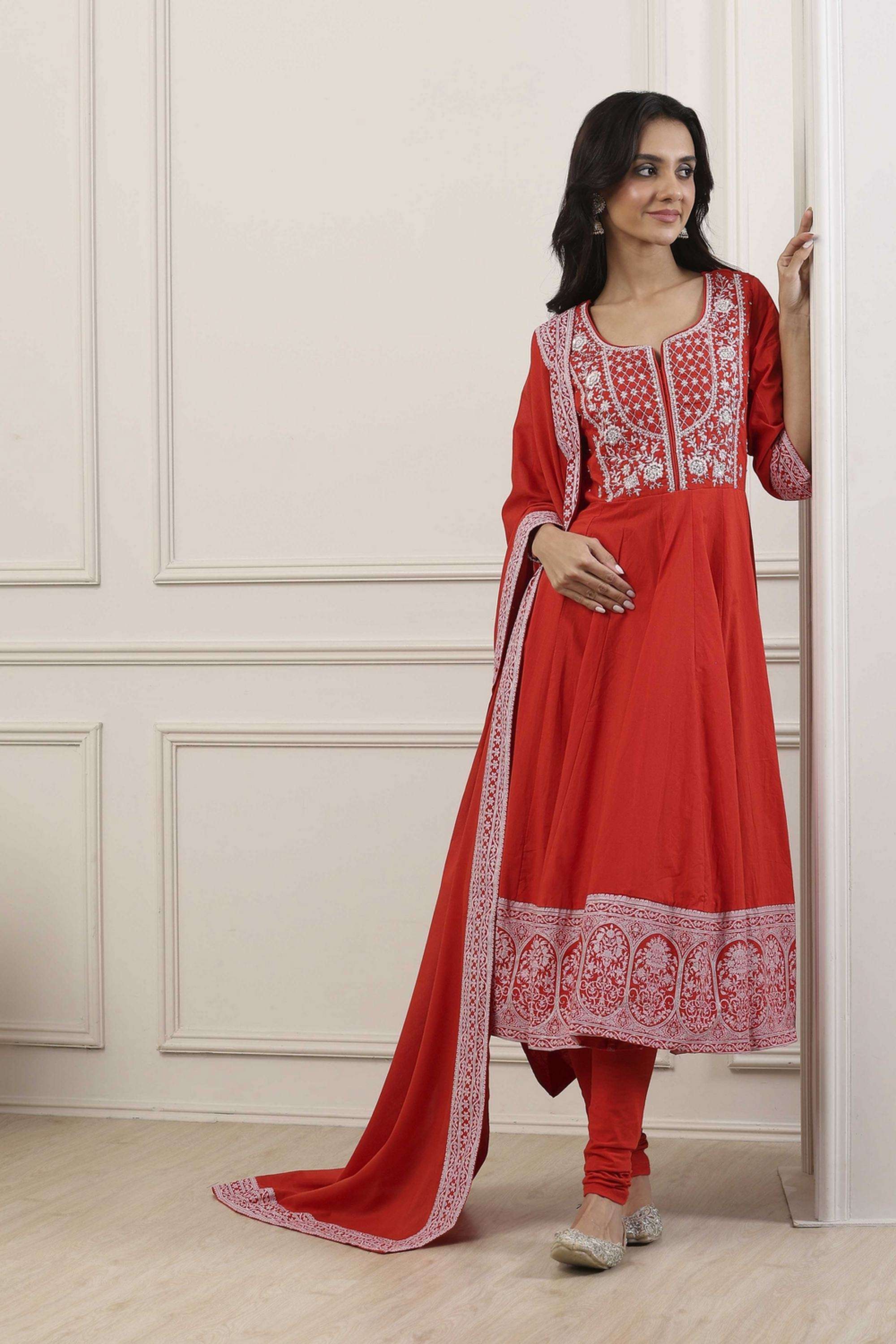 Embroidered-Cotton-Round-Neck-Women-Kurta-with-Leggings-and-Dupatta