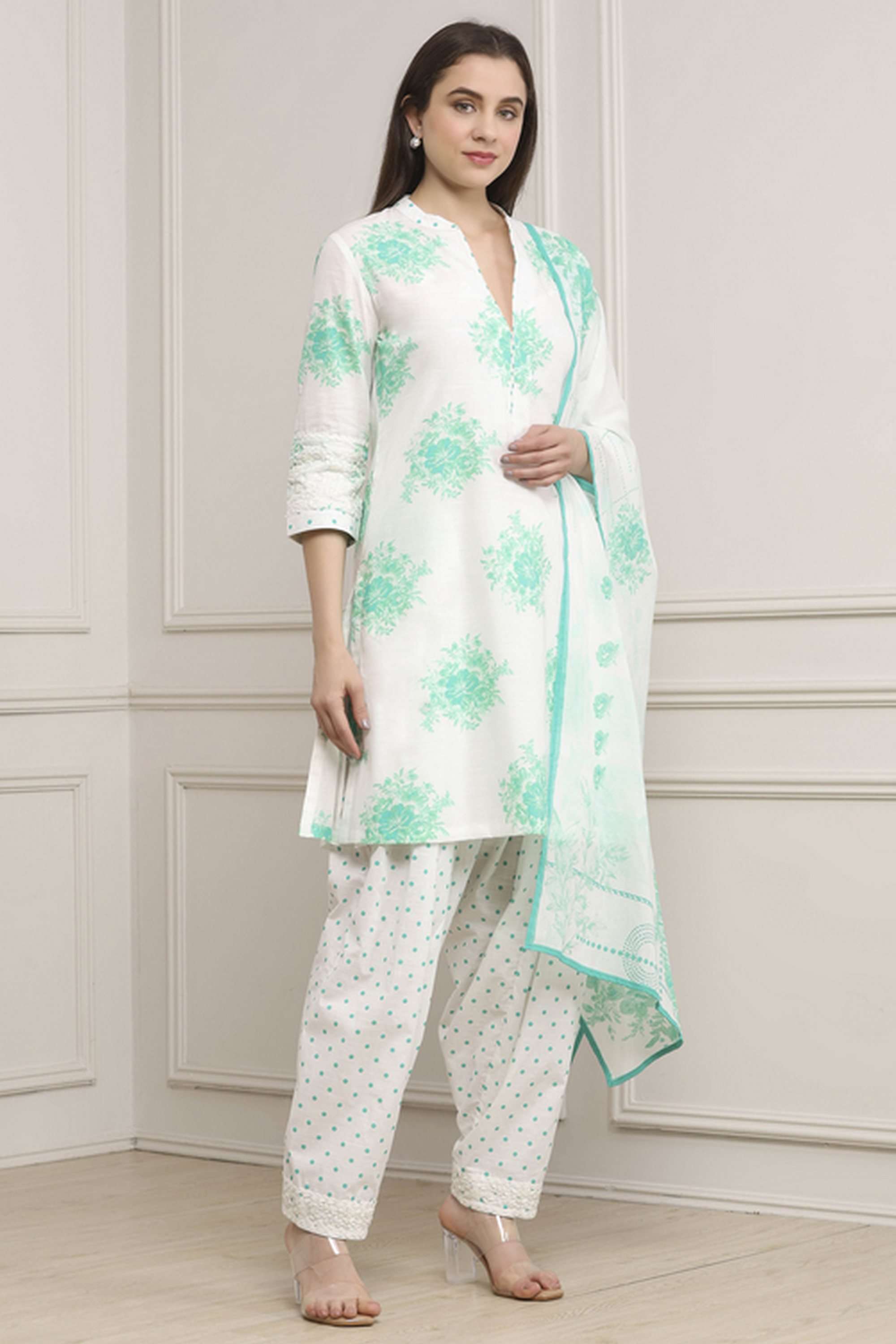 Textured-Cotton-Women-Kurta-with-Salwar-and-Dupatta