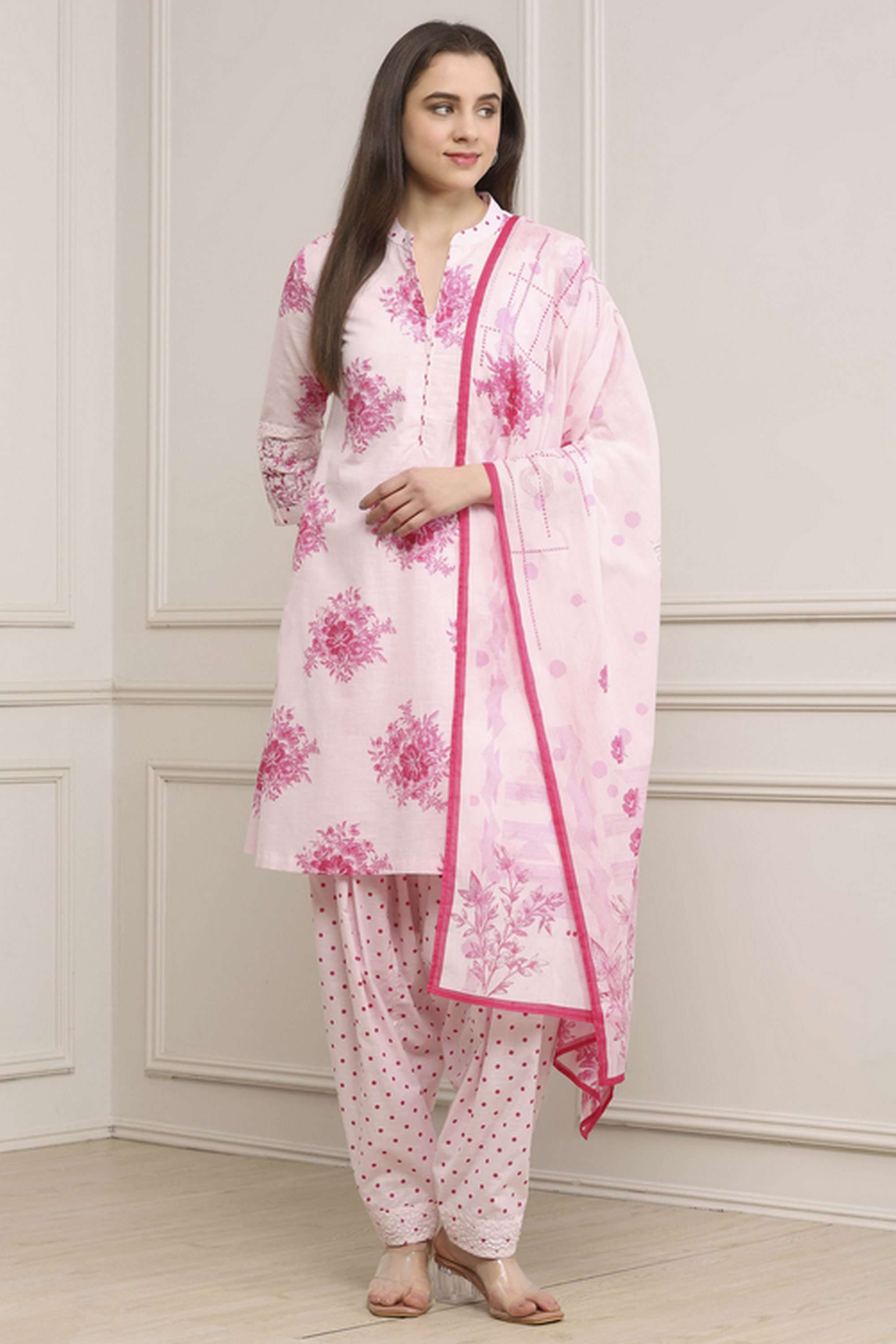 Textured-Cotton-Women-Kurta-with-Salwar-and-Dupatta