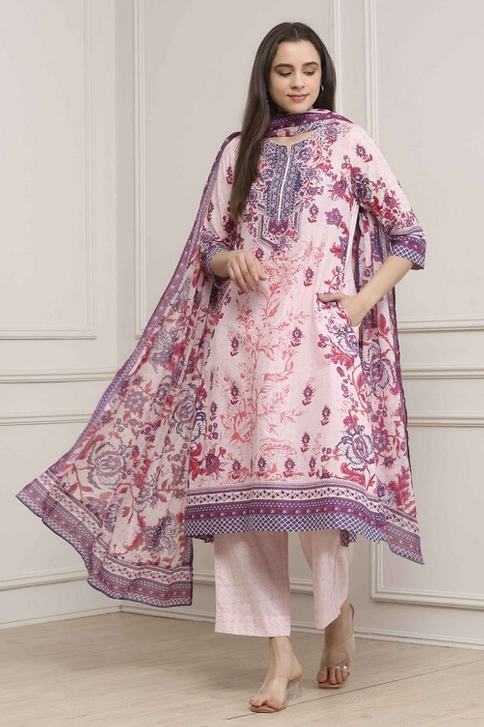Textured-Cotton-Women-Kurta-with-Palazzo-and-Dupatta