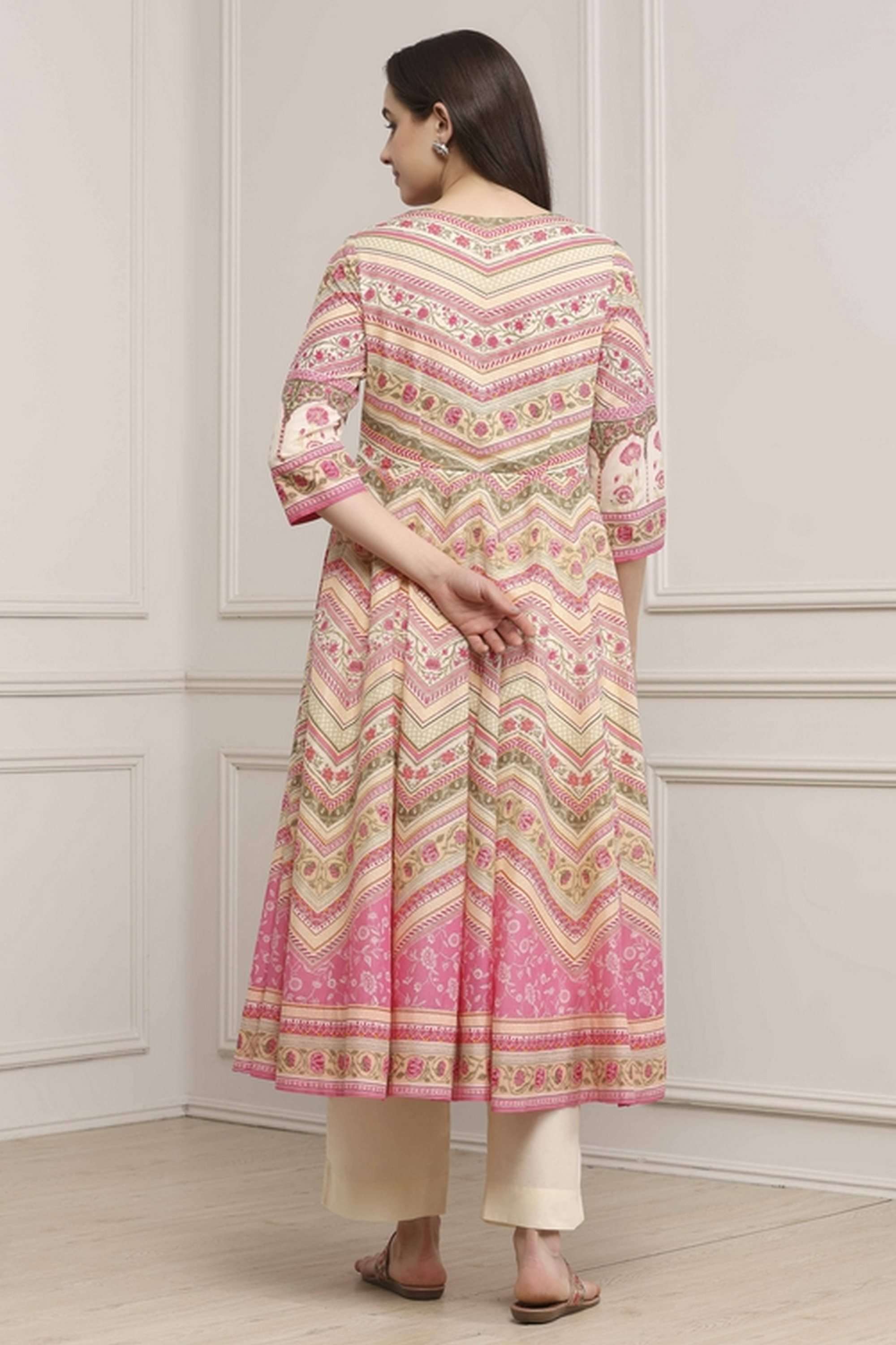 Textured-Cotton-Women-Anarkali-Kurta-with-Pant-and-Dupatta