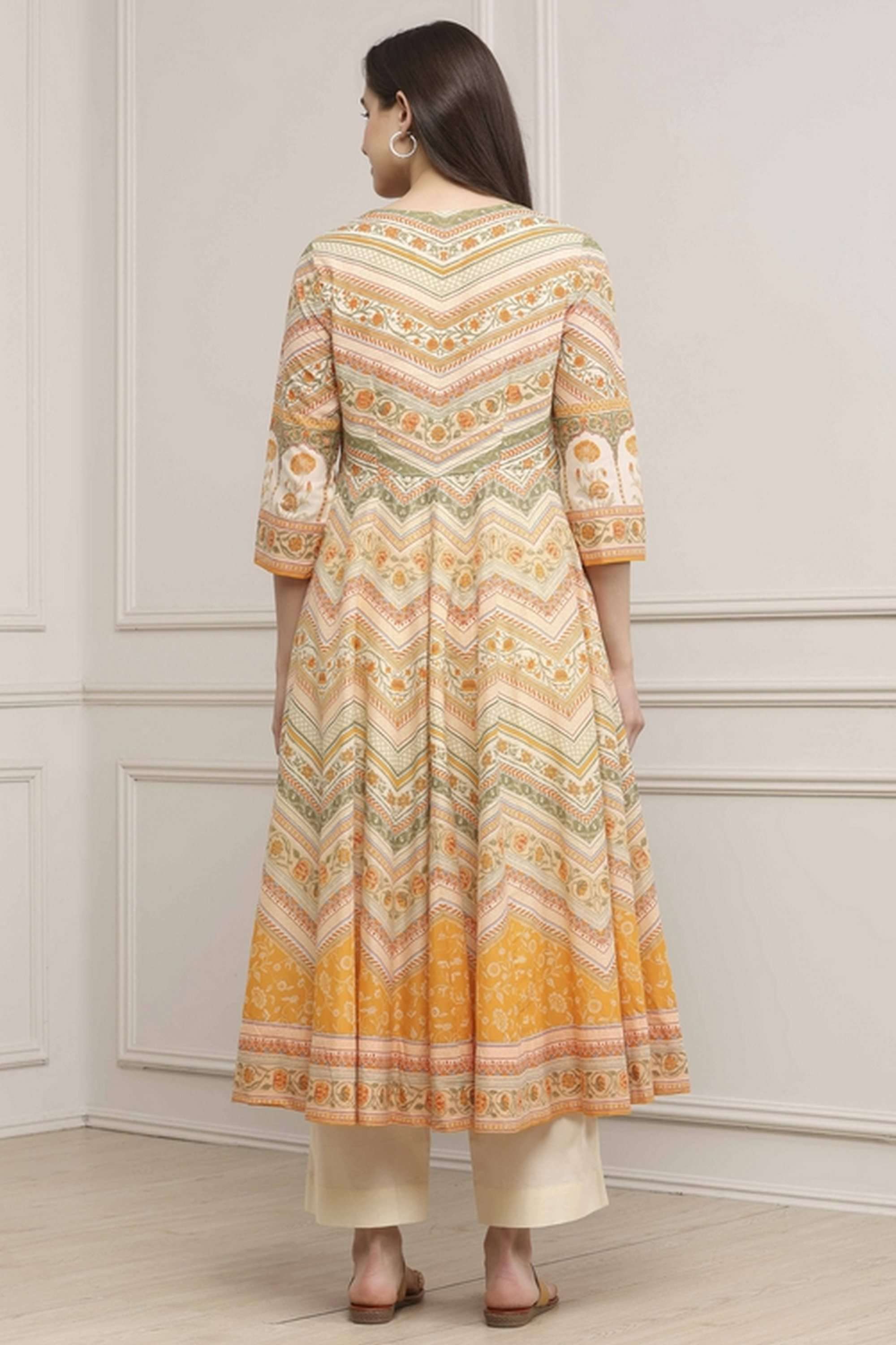 Textured-Cotton-Women-Anarkali-Kurta-with-Pant-and-Dupatta