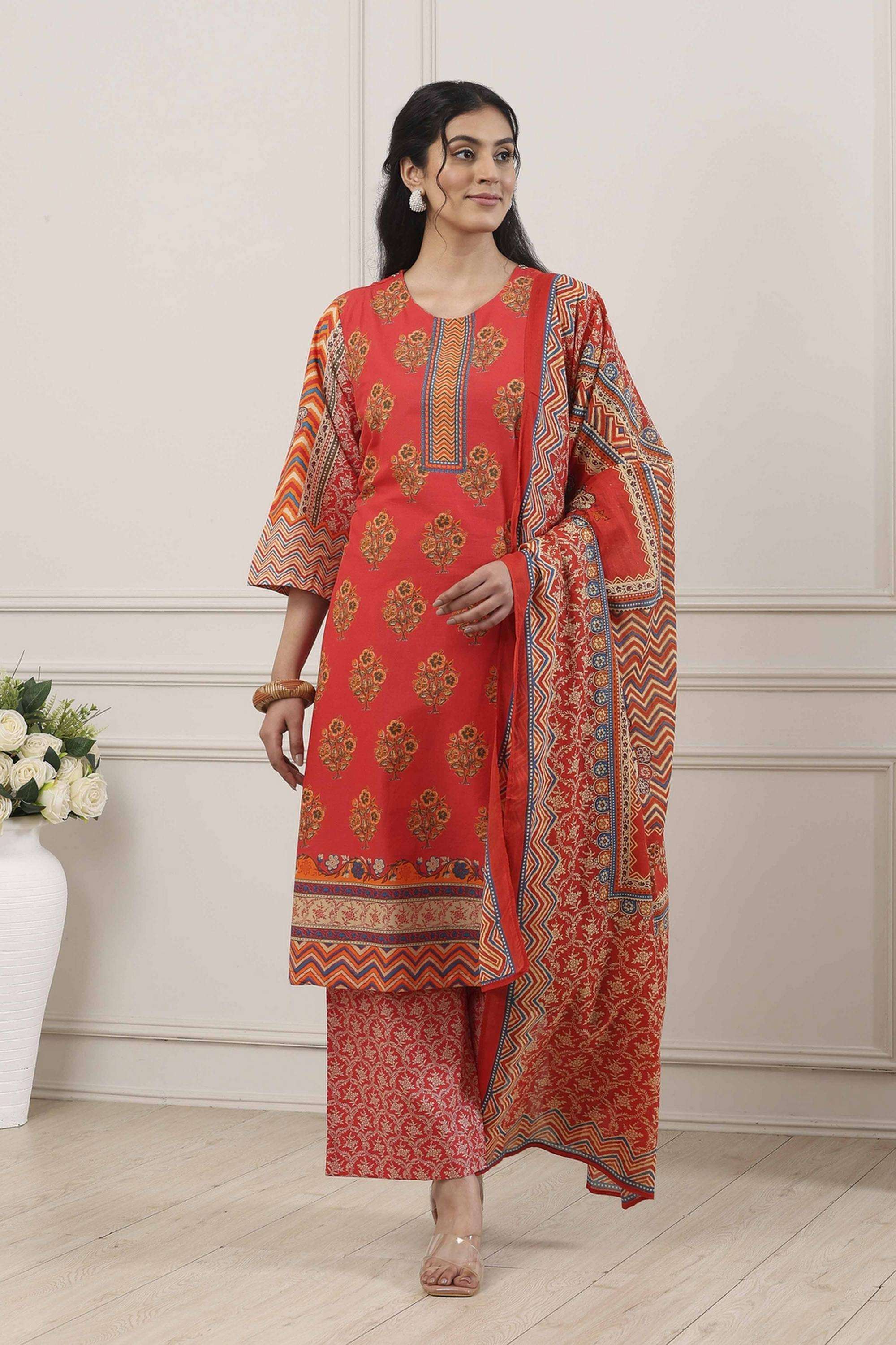 Printed-Cotton-Round-Neck-Women-Kurta-with-Palazzo-and-Dupatta