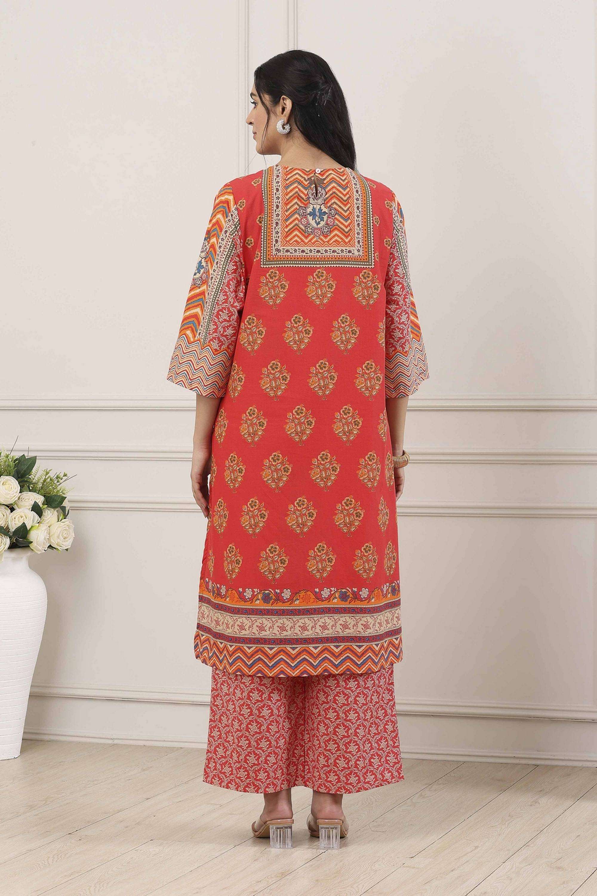 Printed-Cotton-Round-Neck-Women-Kurta-with-Palazzo-and-Dupatta