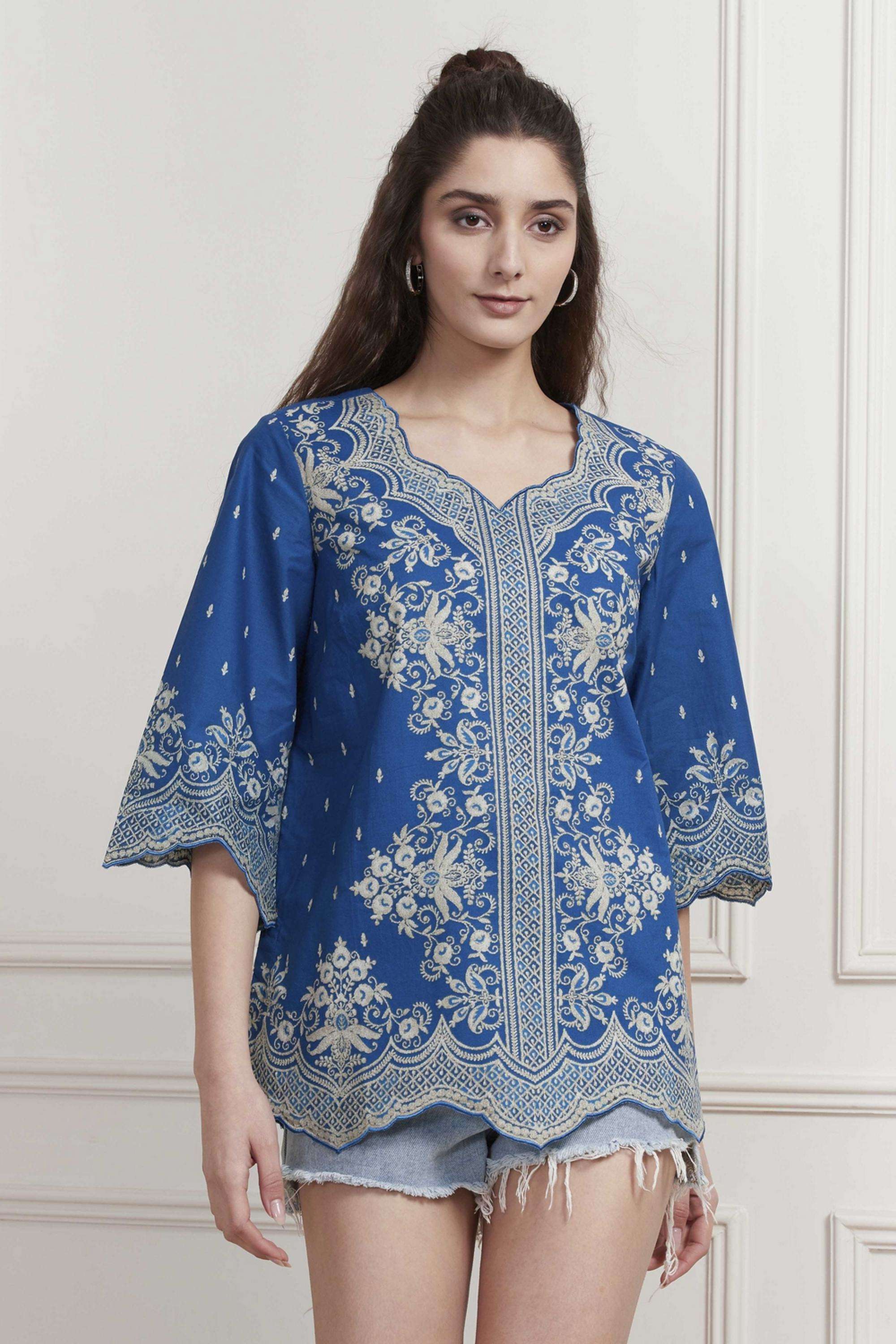 Solid-Cotton-Women-s-Formal-Wear-Tunic