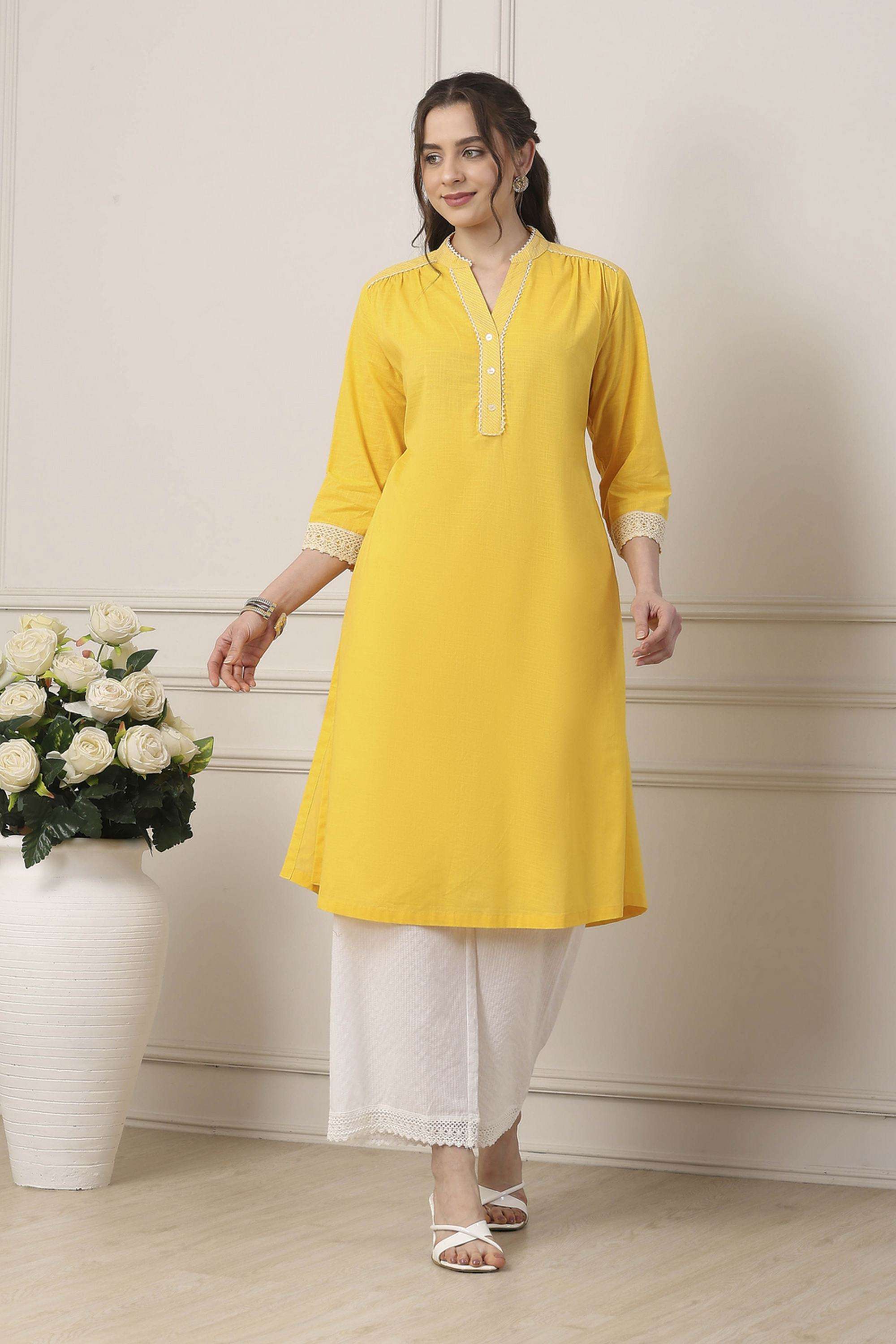 Solid-Cotton-Collared-Women-Kurta