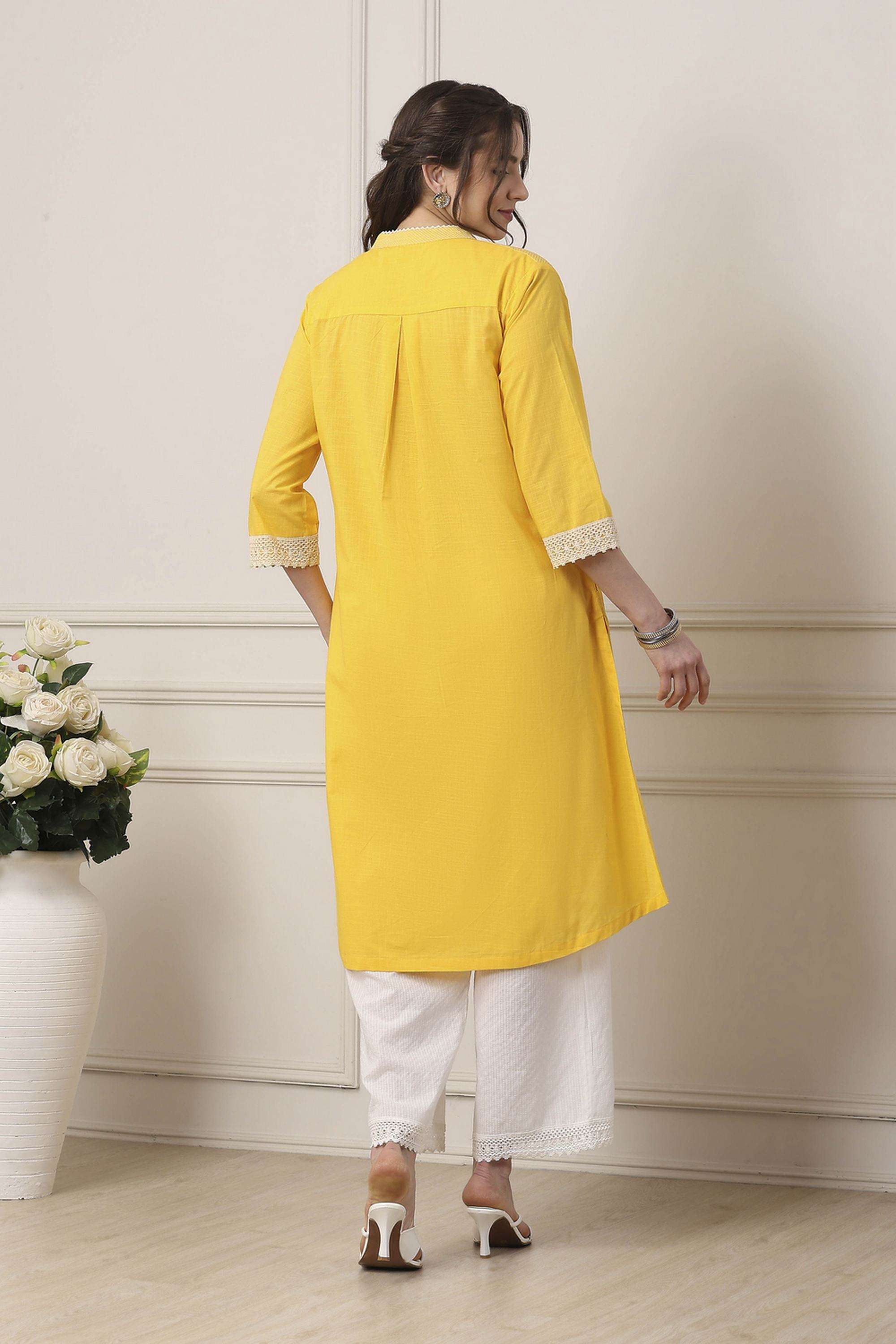 Solid-Cotton-Collared-Women-Kurta