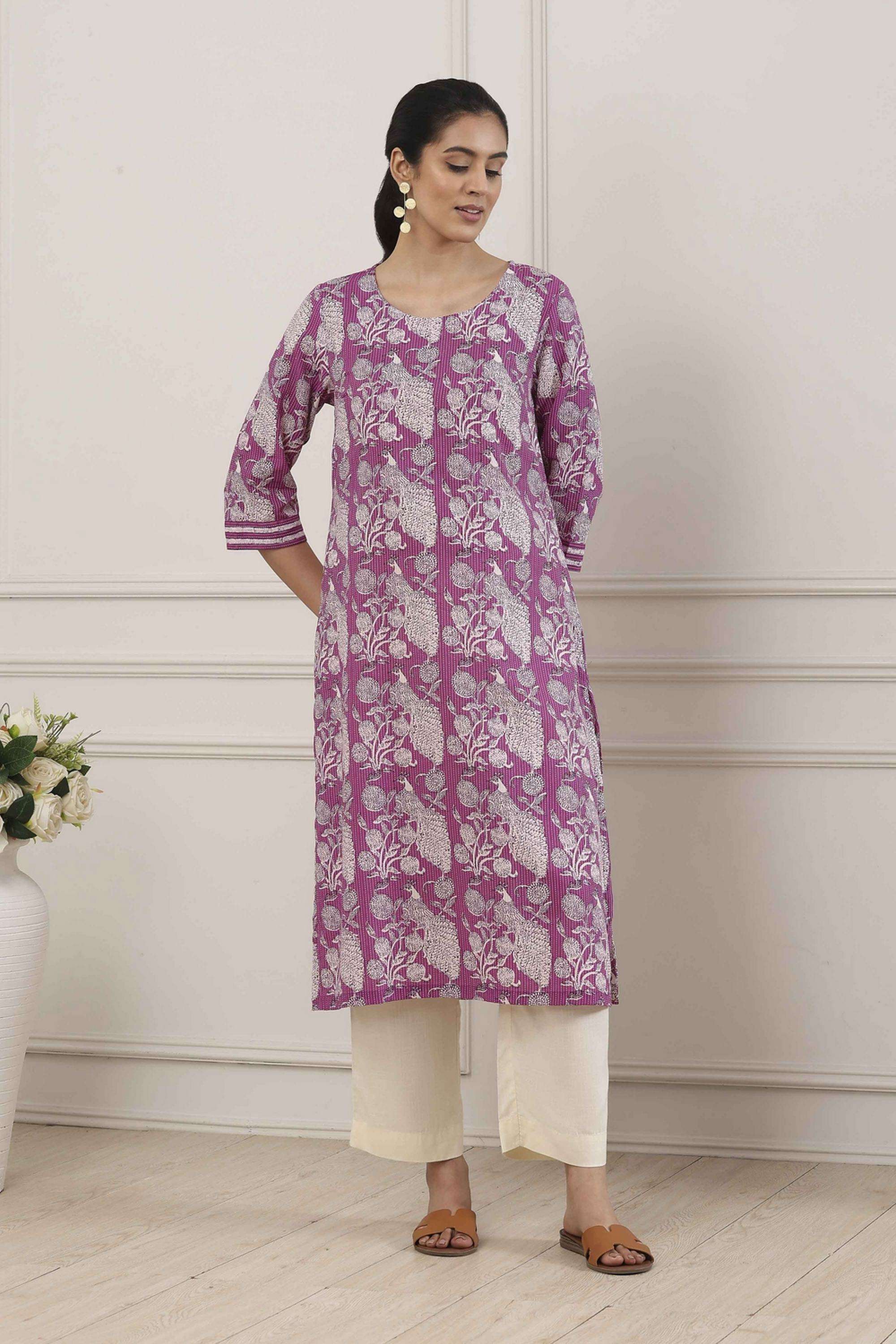 Printed-Cotton-Round-Neck-Women-Kurta