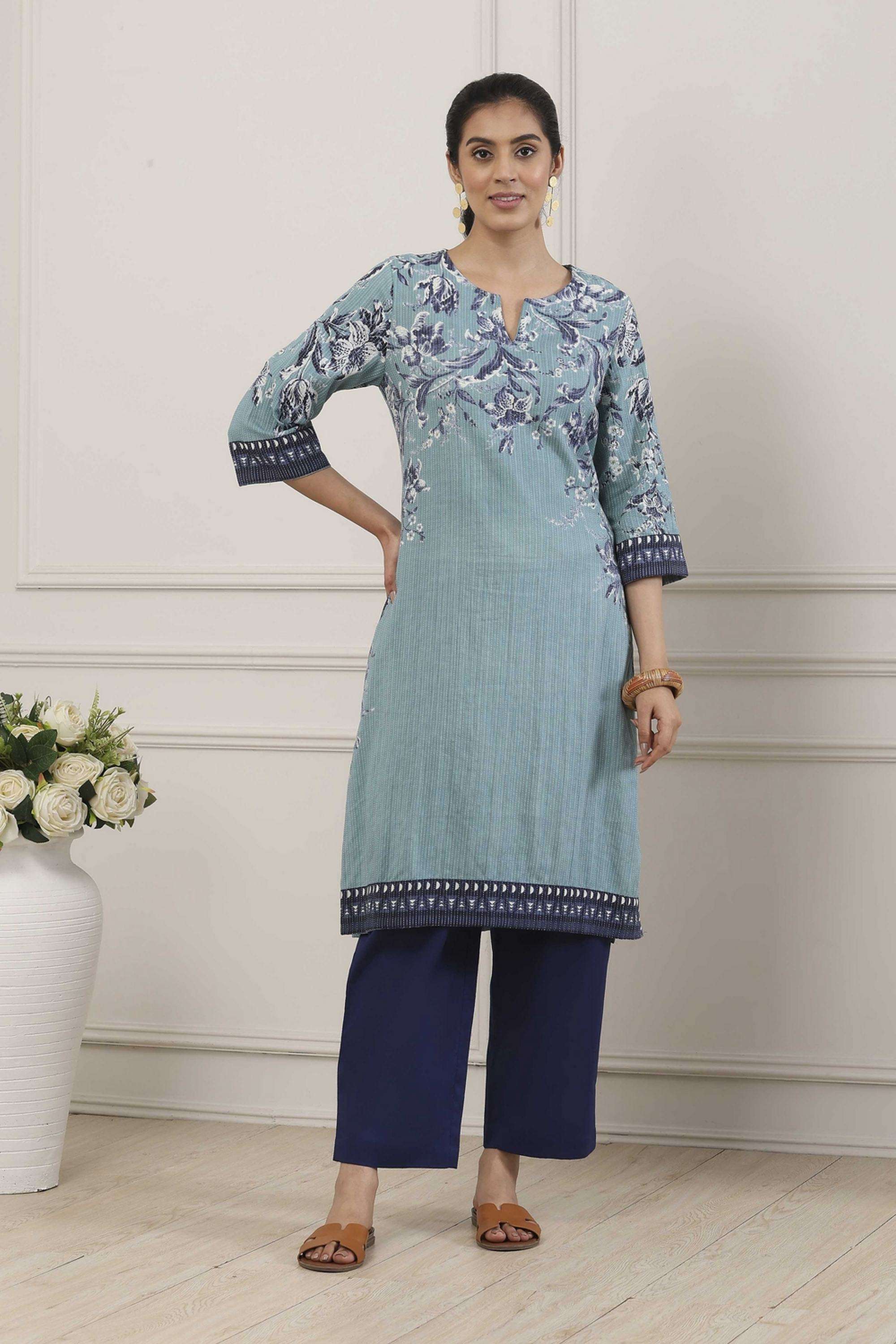 Floral-Cotton-Round-Neck-Women-Kurta