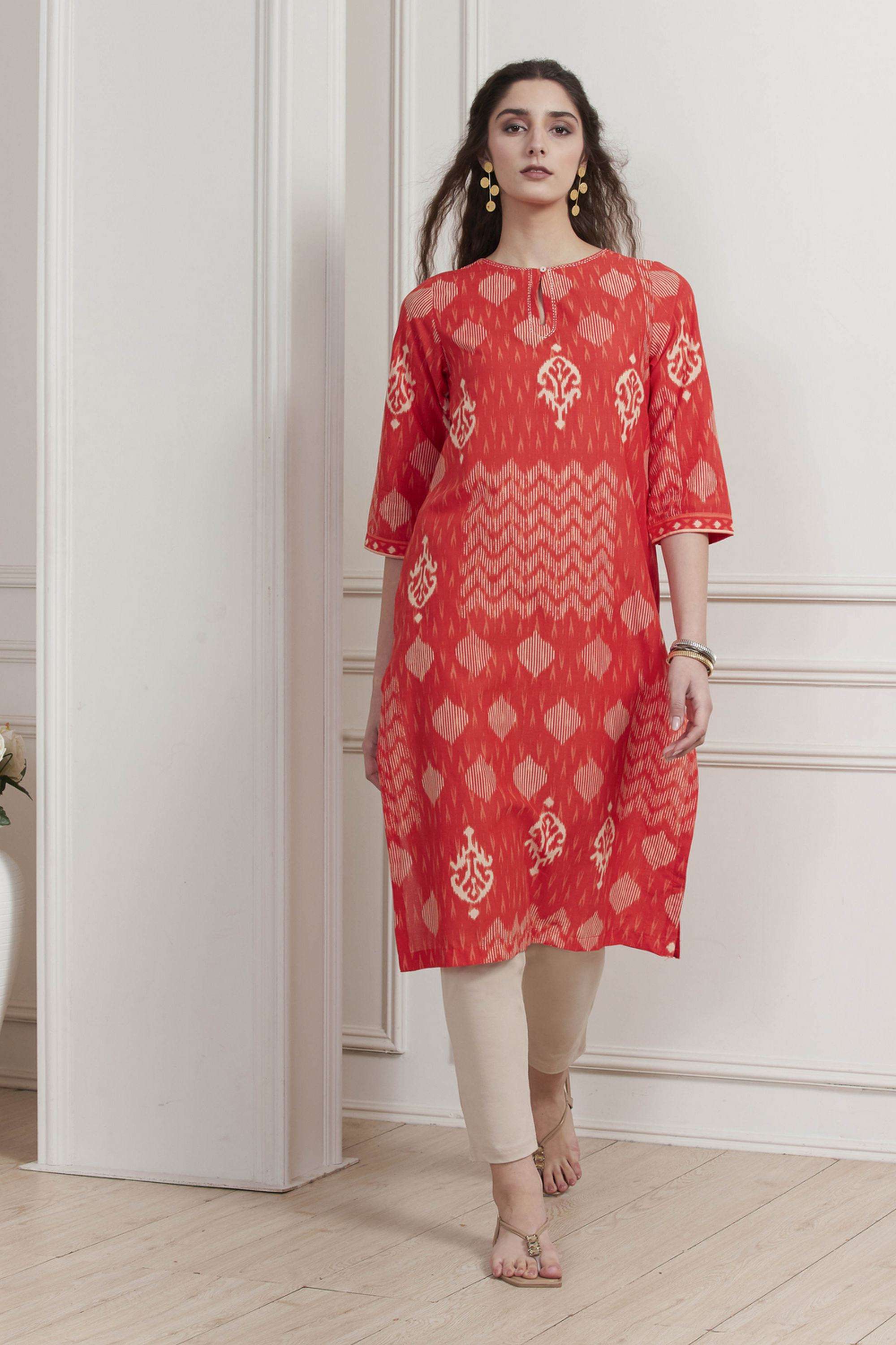 Printed-Cotton-Round-Neck-Women-Kurta