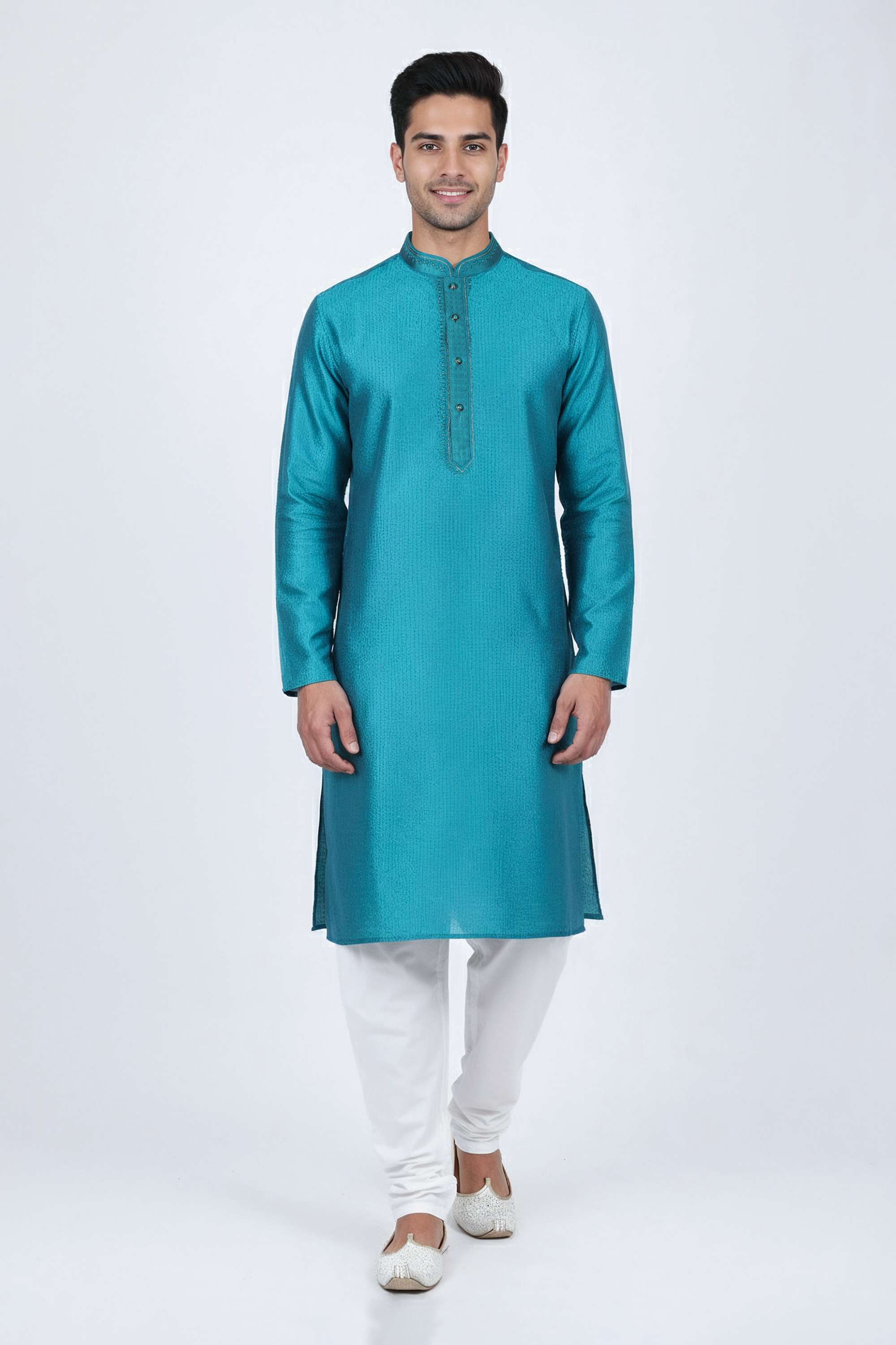 Solid-Blended-Fabric-Round-Neck-Men-s-Festive-Wear-Kurta