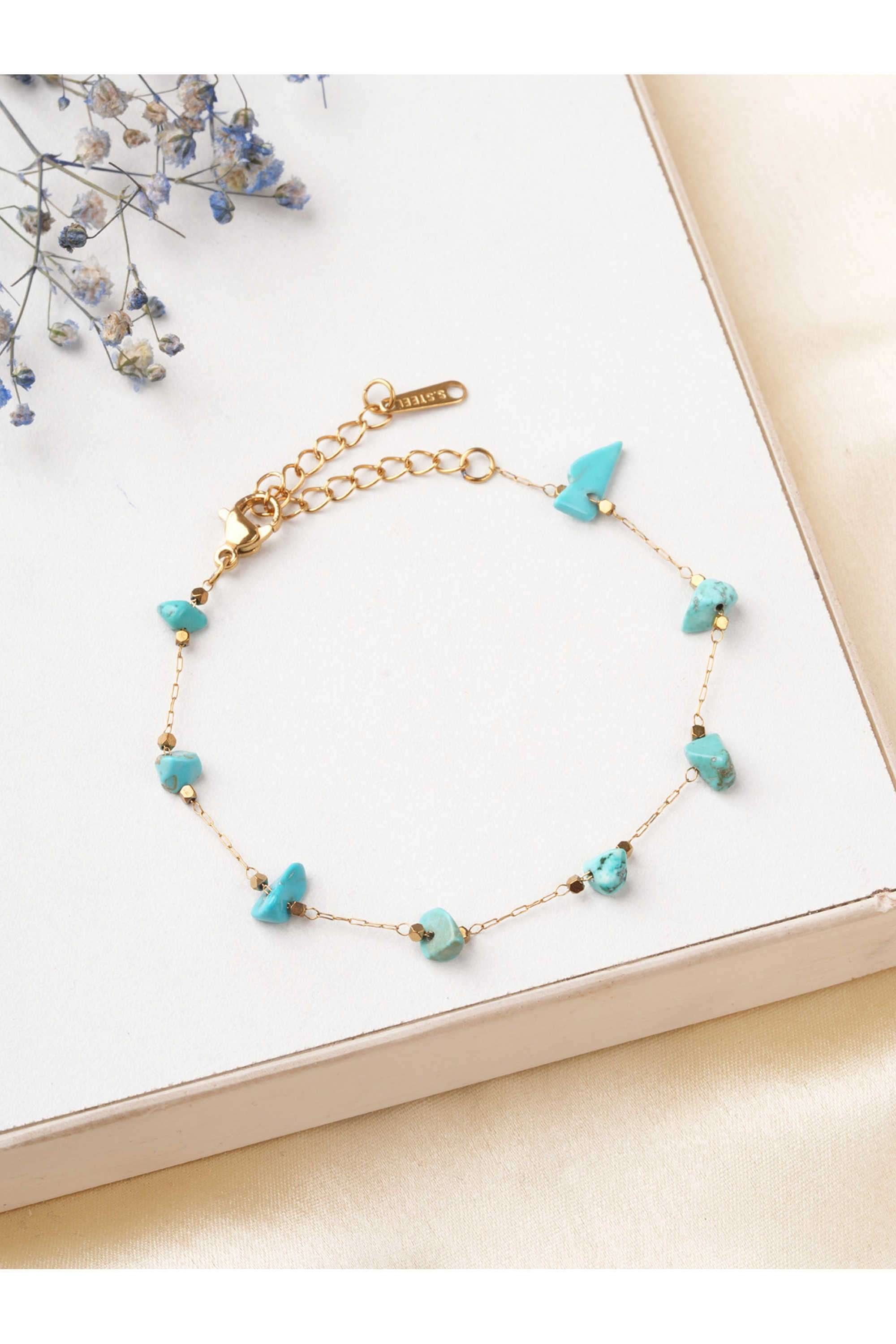 Turquoise-Beads-Chain-Bracelet-for-Women---Waterproof-&-Anti-Tarnish